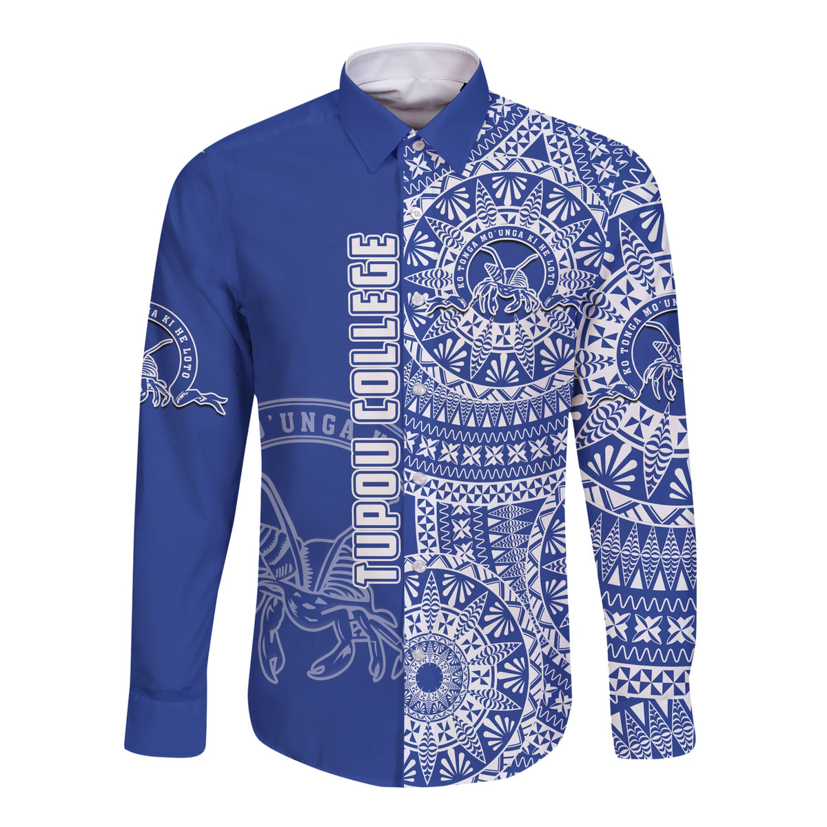 (Custom Personalised) Tupou Tonga College Long Sleeve Button Shirt Tongan Ngatu Pattern LT14 - Polynesian Pride
