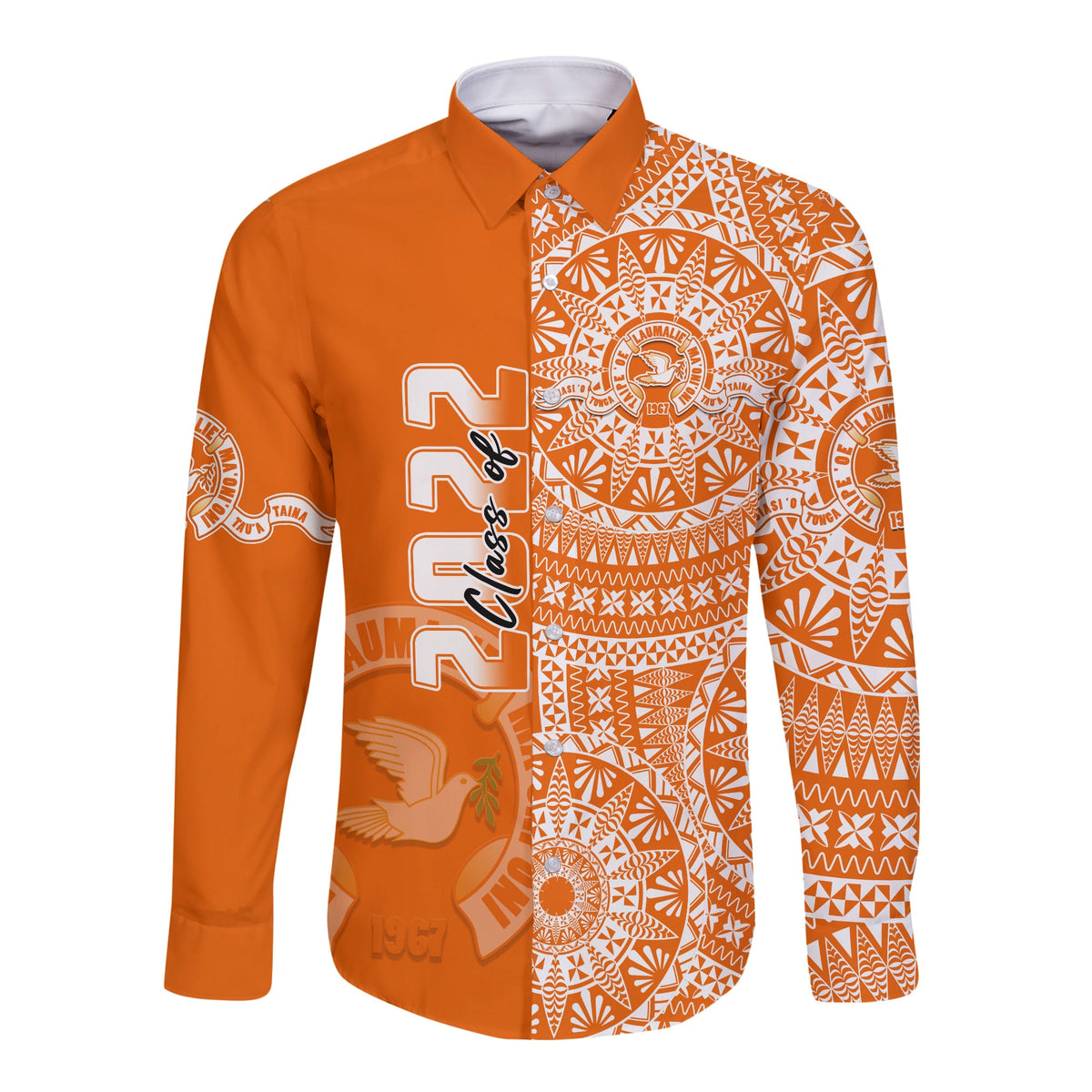 (Custom Text And Number) Tailulu Tonga College Long Sleeve Button Shirt Class Of Year Tongan Ngatu Pattern LT14 - Polynesian Pride