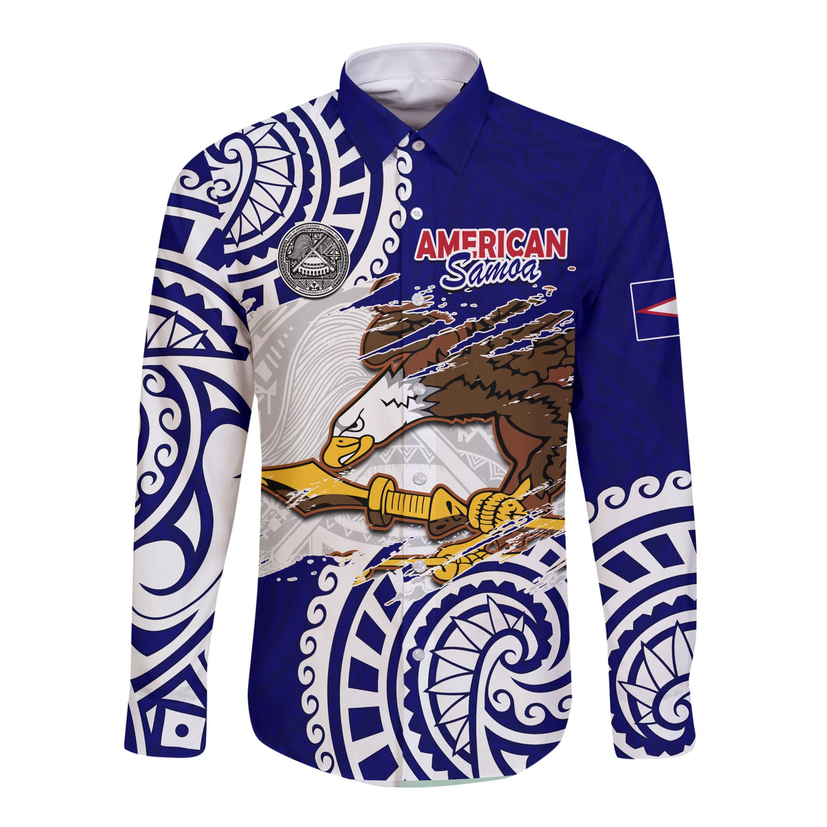 American Samoa Independence Day Long Sleeve Button Shirt Polynesian Special Version LT14 Unisex Blue - Polynesian Pride