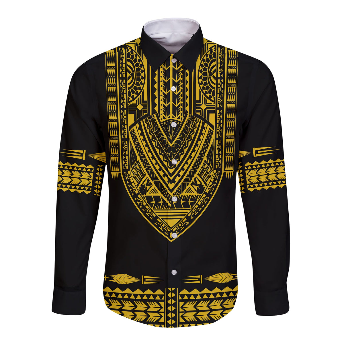 (Custom Personalised) Polynesian Long Sleeve Button Shirt Dashiki With Polynesian Tattoo Royal Golden Version LT14 - Polynesian Pride