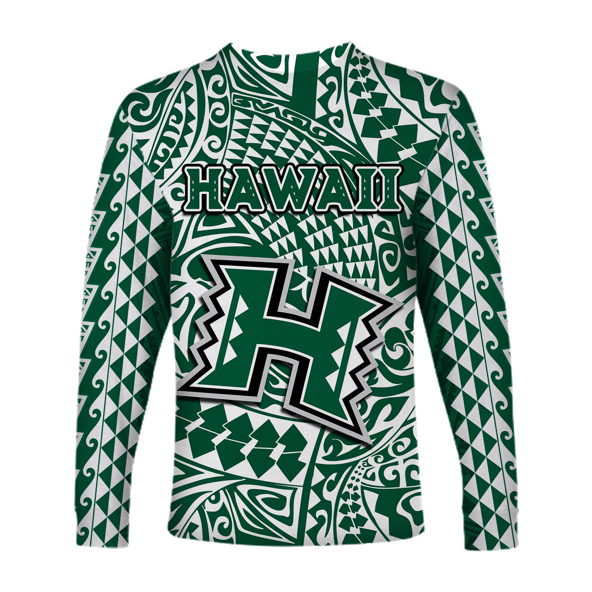 Hawaii Football Long Sleeve Shirt Rainbow Warriors Tribal Kakau LT14 - Polynesian Pride