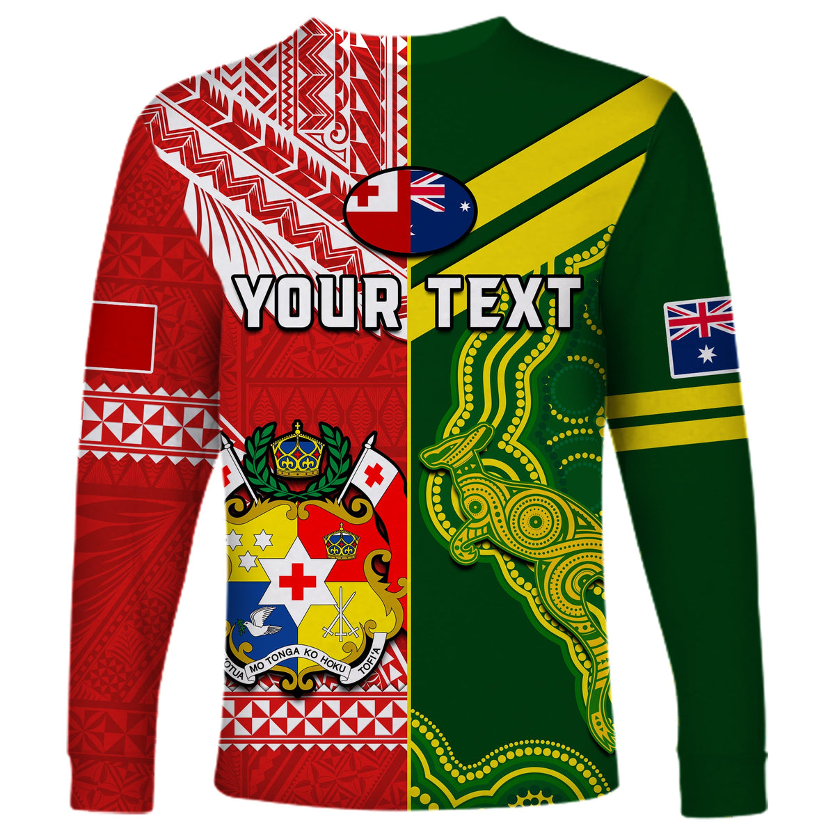(Custom Personalised) Tonga And Australia Rugby Long Sleeve Shirt Mate Maa Tonga Mix Kangaroos LT14 - Polynesian Pride