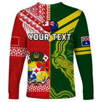 (Custom Personalised) Tonga And Australia Rugby Long Sleeve Shirt Mate Maa Tonga Mix Kangaroos LT14 - Polynesian Pride
