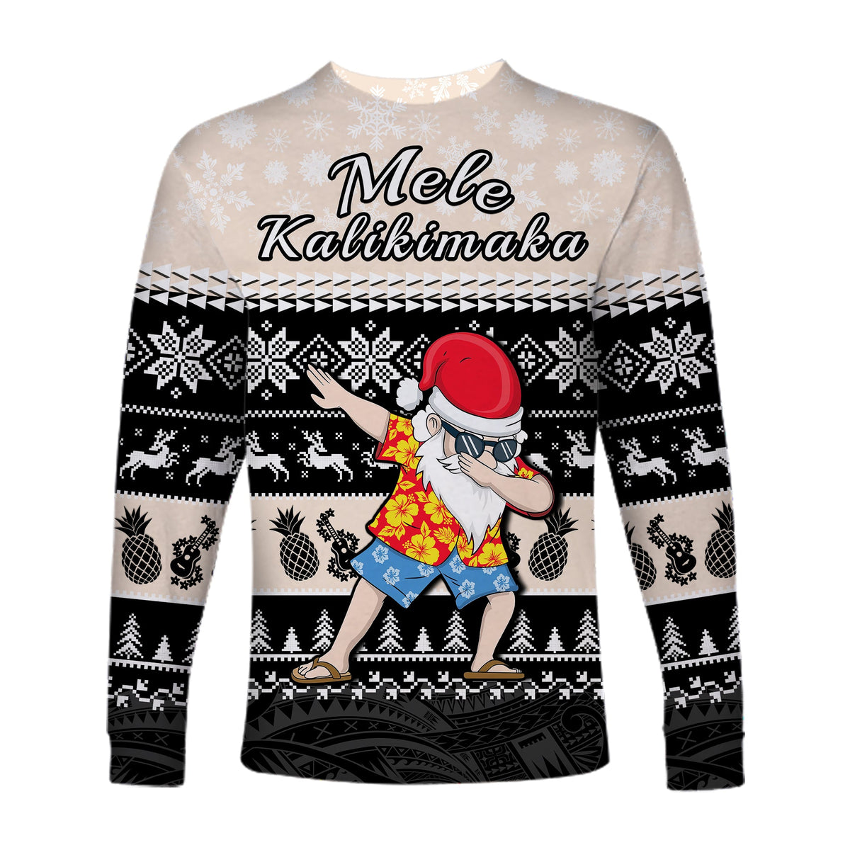 Hawaii Mele Kalikimaka Long Sleeve Shirt Dabbing Santa Black Merry Christmas LT14 - Polynesian Pride