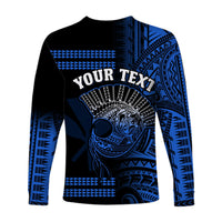 (Custom Personalised) Hawaii Long Sleeve Shirt Kakau Warrior Helmet Gradient Blue Polynesian LT14 - Polynesian Pride