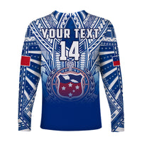 (Custom Text And Number) Samoa Rugby Long Sleeve Shirt Personalise Toa Samoa Polynesian Pacific Navy Version LT14 - Polynesian Pride