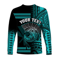 (Custom Personalised) Hawaii Long Sleeve Shirt Kakau Warrior Helmet Gradient Turquoise Polynesian LT14 - Polynesian Pride