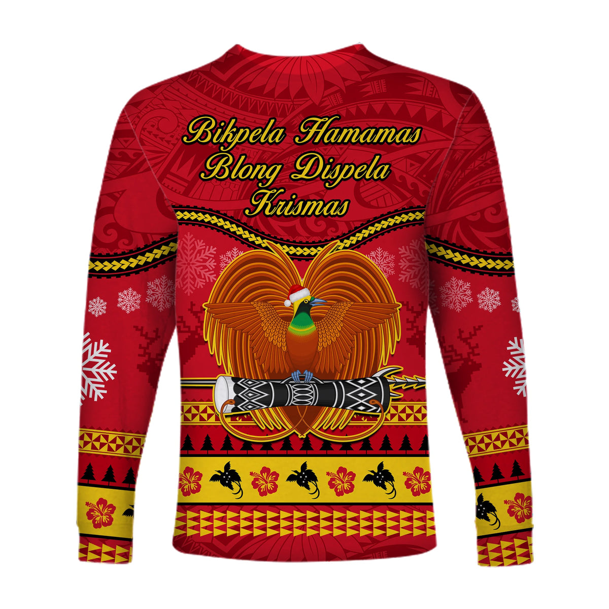 Papua New Guinea Christmas Long Sleeve Shirt Bird Of Paradise Bikpela Hamamas Blong Dispela Krismas LT14 - Polynesian Pride