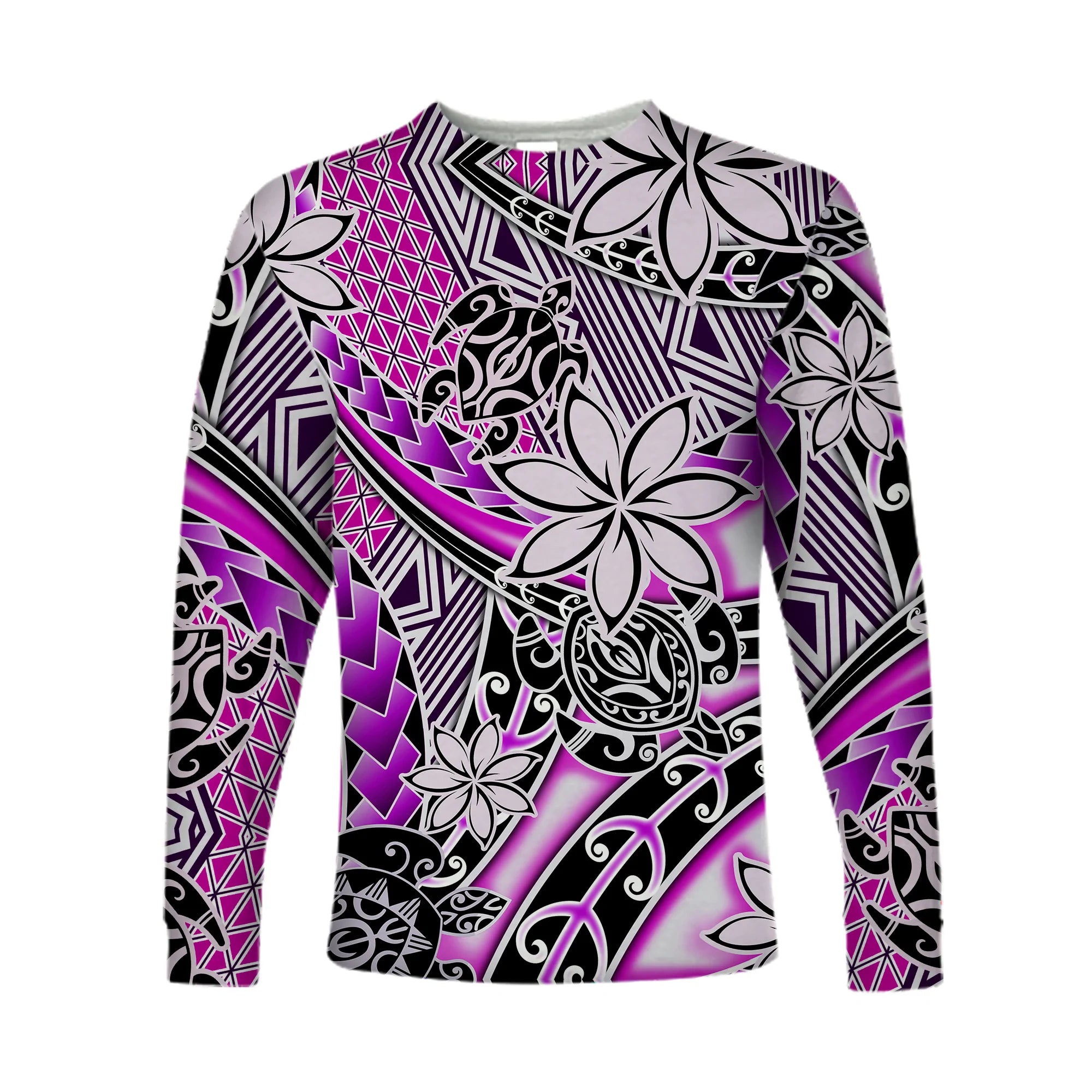 (Custom Personalised) Hawaii Long Sleeve Shirt Tribal Plumeria With Polynesian Turtle Ver.02 LT14 Unisex Purple - Polynesian Pride