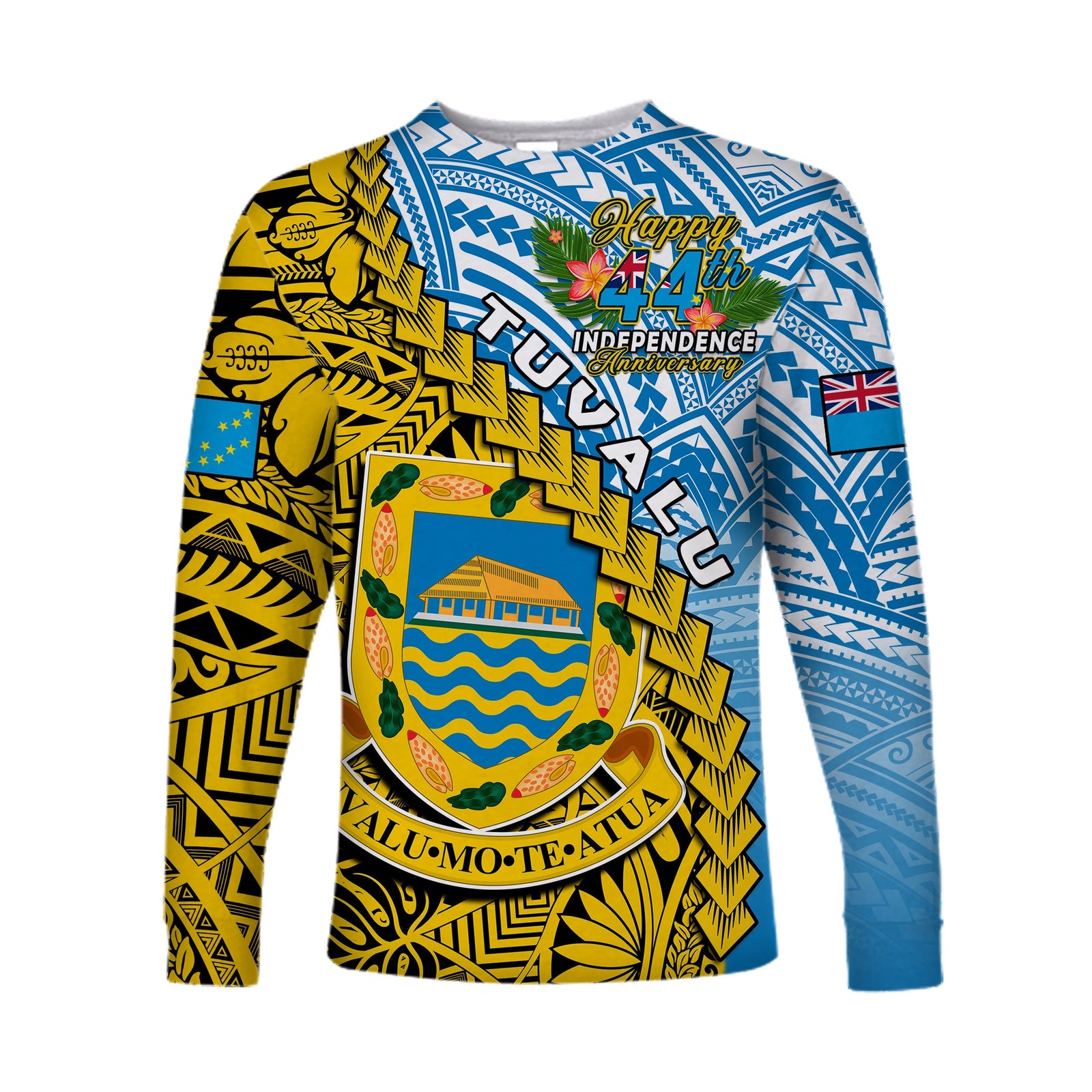 Tuvalu 1978 Long Sleeve Shirt Happy 44th Independence Anniversary Polynesian Pattern LT14 Unisex Yellow - Polynesian Pride
