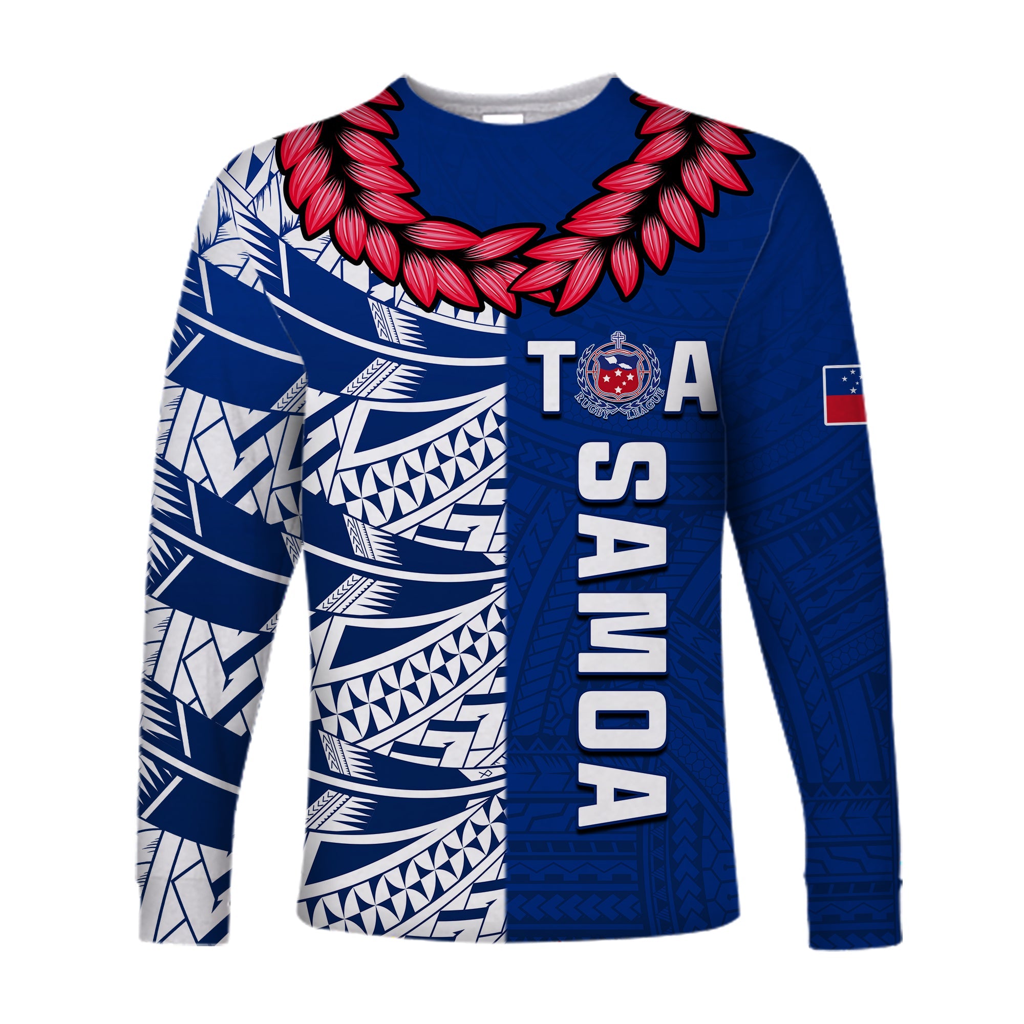 Toa Samoa Rugby Long Sleeve Shirt Siamupini Ula Fala Blue LT13 Unisex Blue - Polynesian Pride