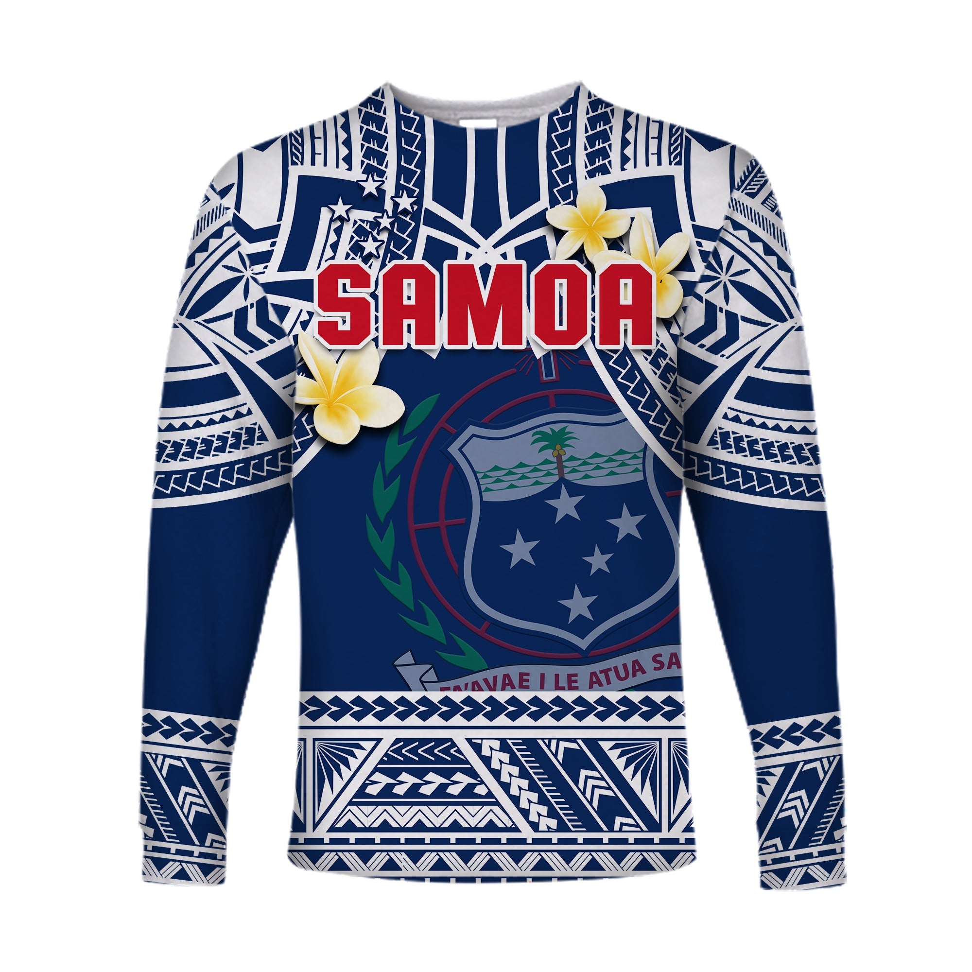 Samoa Long Sleeve Shirt Samoan Plumeria Flowers Mix Polynesian Pattern LT14 Unisex Blue - Polynesian Pride