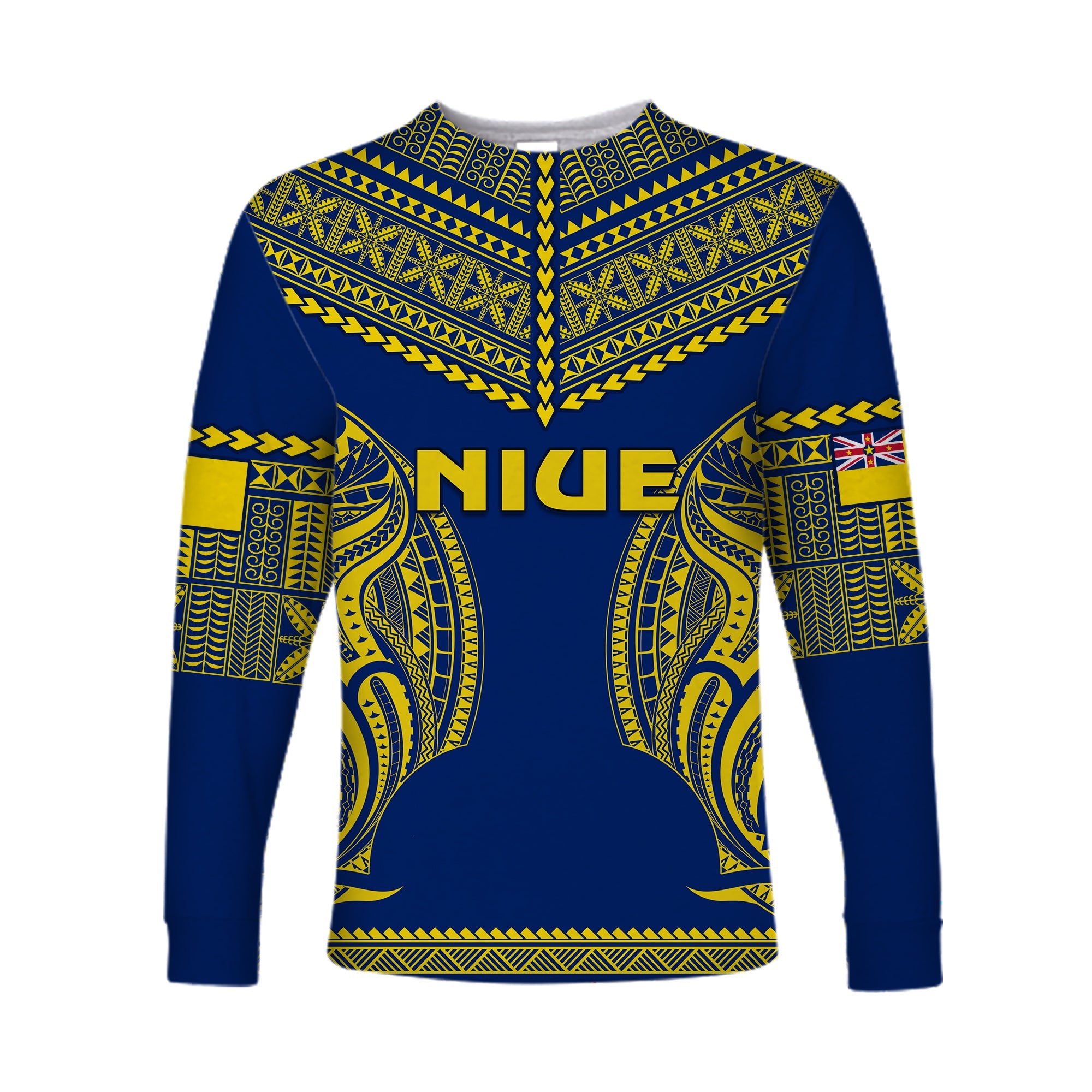 Niue Long Sleeve Shirt Hiapo Mix Polynesian Happy Constitution Day LT14 Unisex Blue - Polynesian Pride