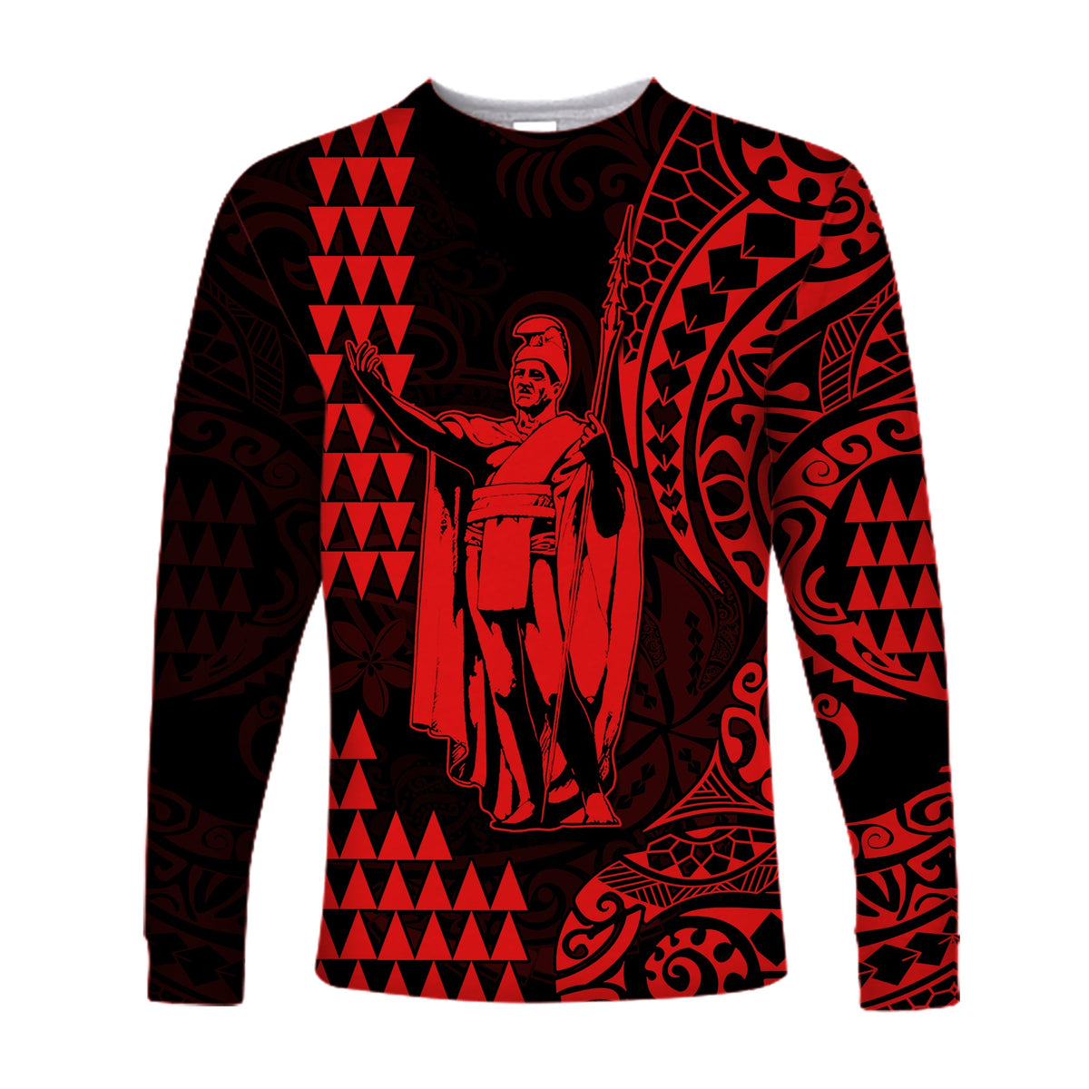 (Custom Text and Number) Hawaii Day Kakau Long Sleeve Shirt Proud To Be Hawaiian Red King Kamehameha and Kanaka Maoli LT13 - Polynesian Pride