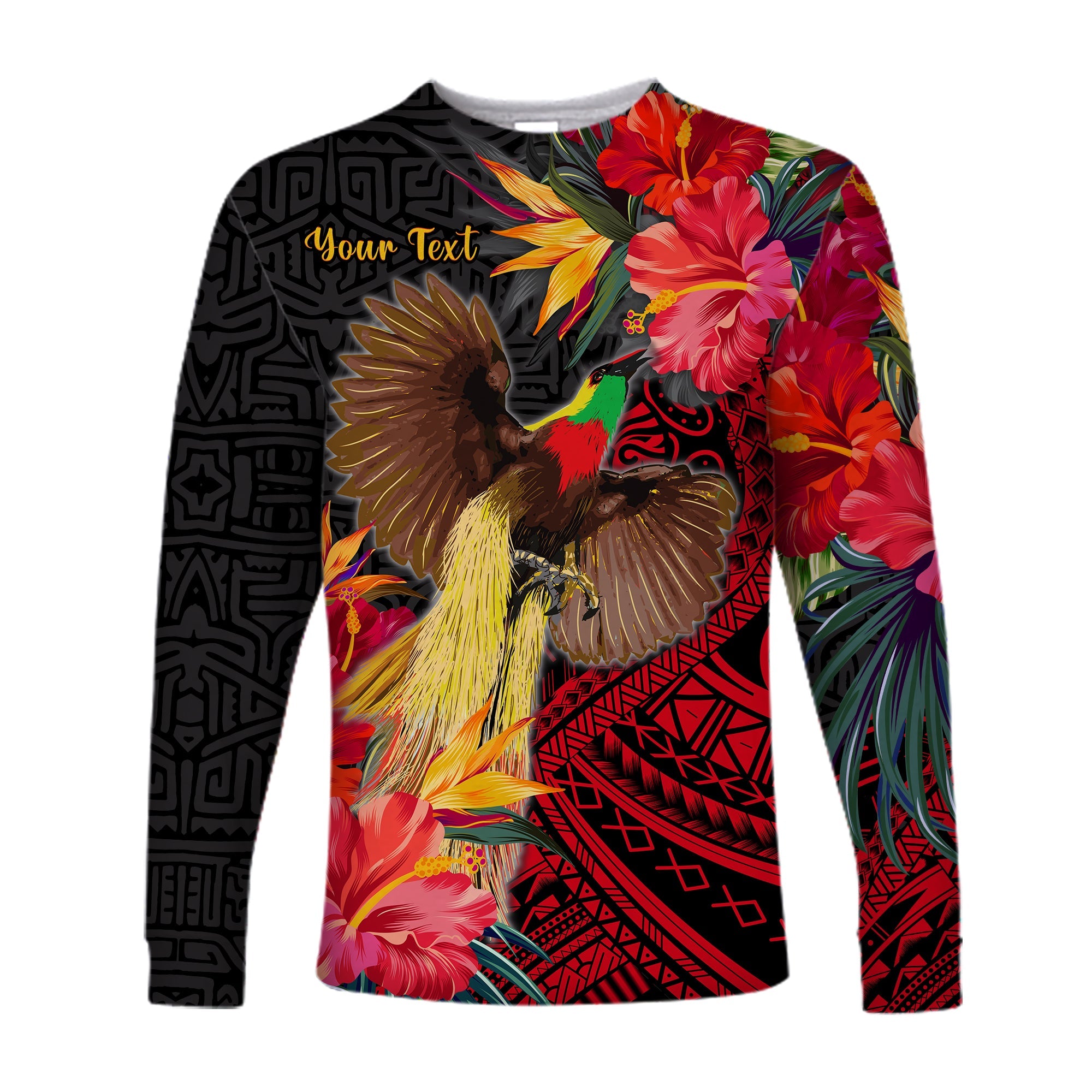 (Custom Personalised) Papua New Guinea Long Sleeve Shirt Bird of Paradise LT13 Unisex Black - Polynesian Pride