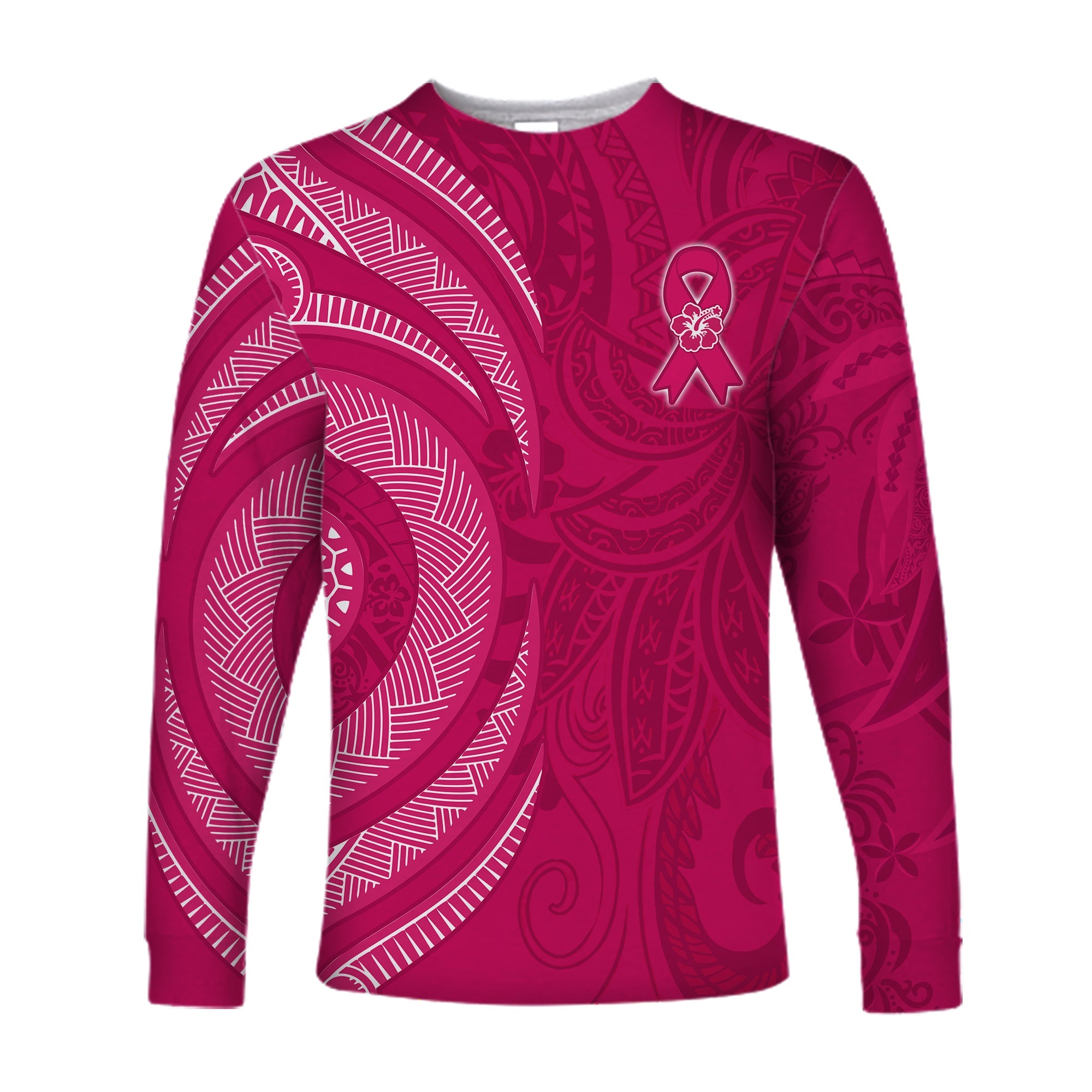 Breast Cancer Awareness Long Sleeve Shirt Hibiscus Polynesian No One Fights Alone LT13 Unisex Pink - Polynesian Pride