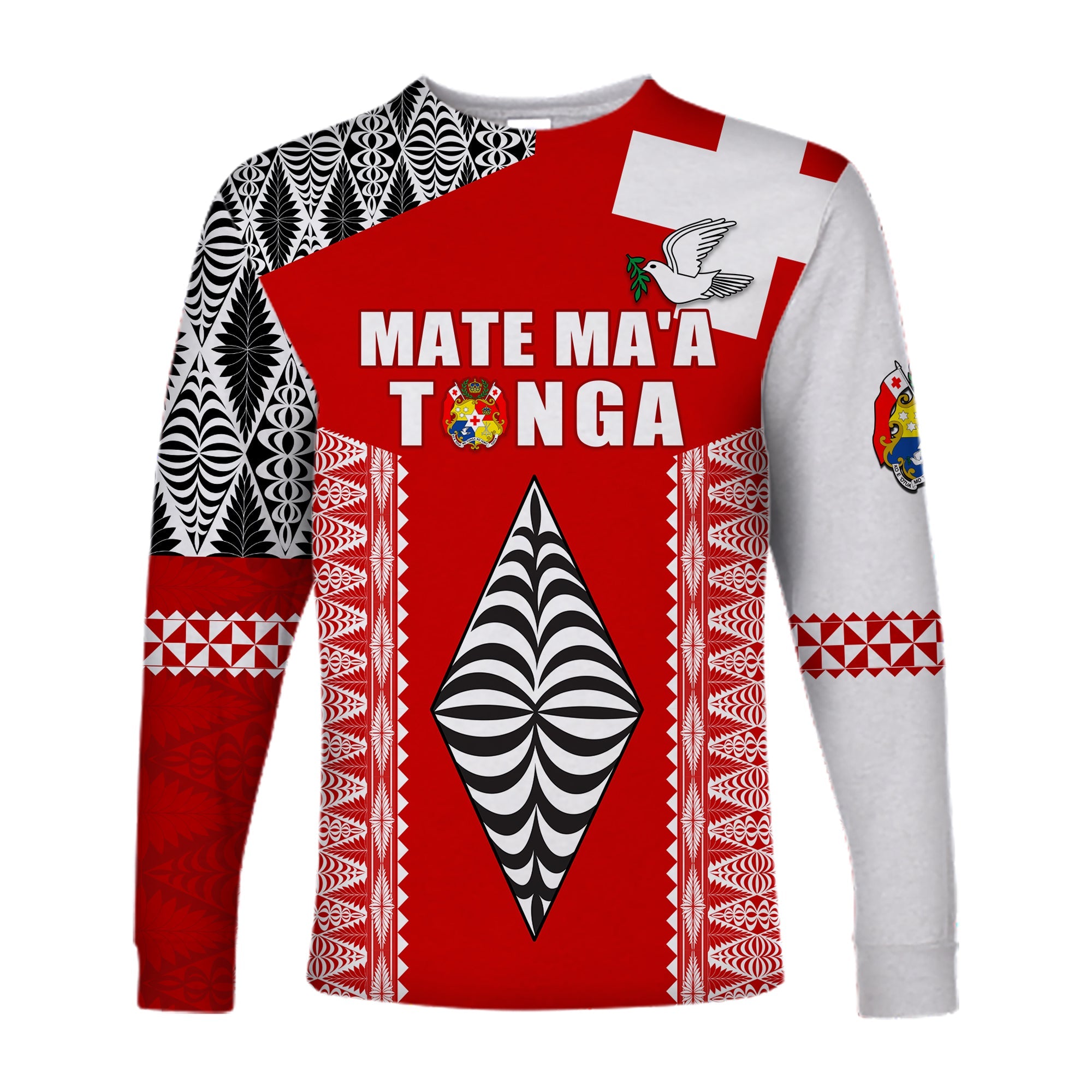 (Custom Personalised) Tonga Rugby Long Sleeve Shirt Kupesi Ngatu Mate Maa Tonga LT13 Unisex Red - Polynesian Pride