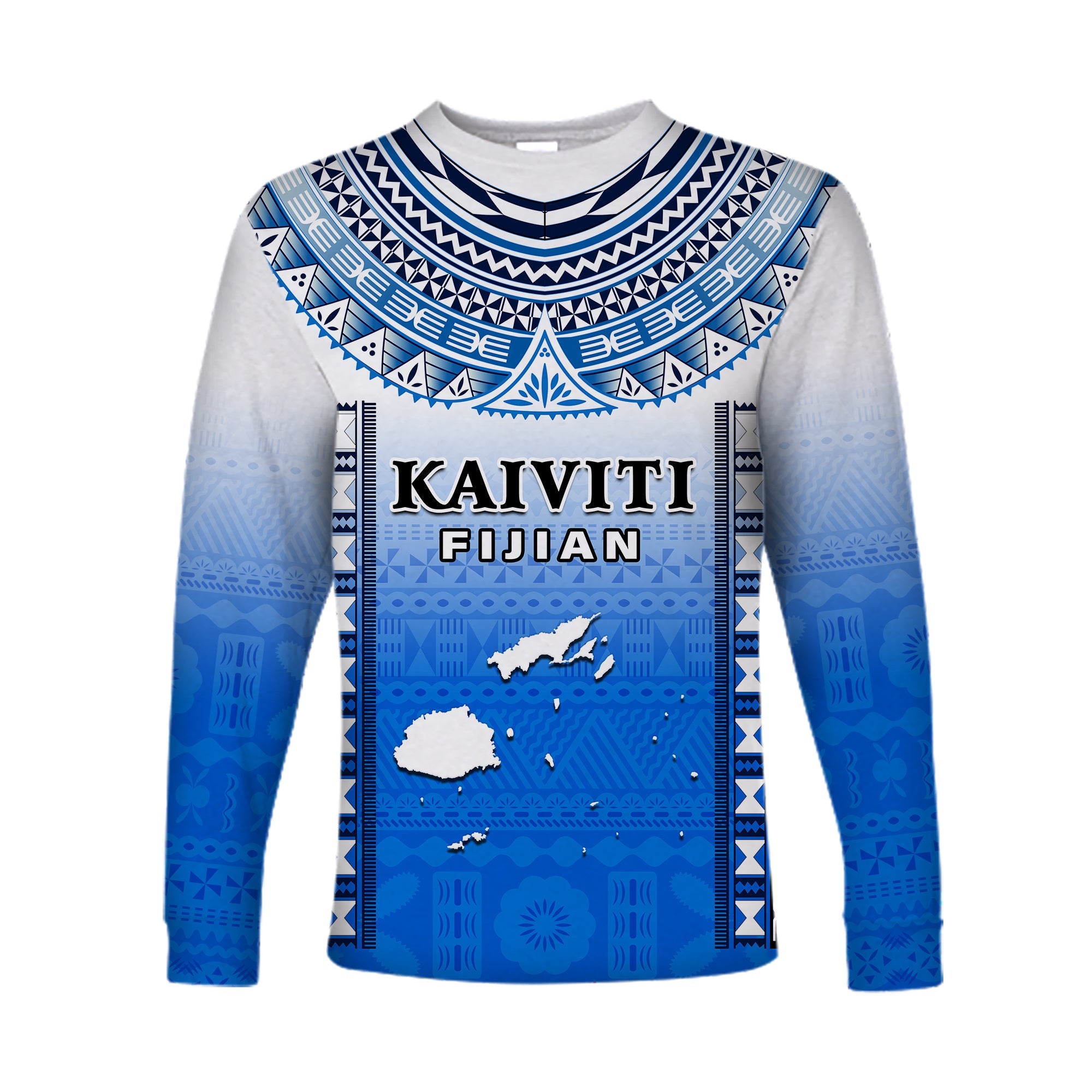 Fiji Long Sleeve Shirt Kaiviti Fijian Special Tapa Pattern LT14 Unisex Blue - Polynesian Pride