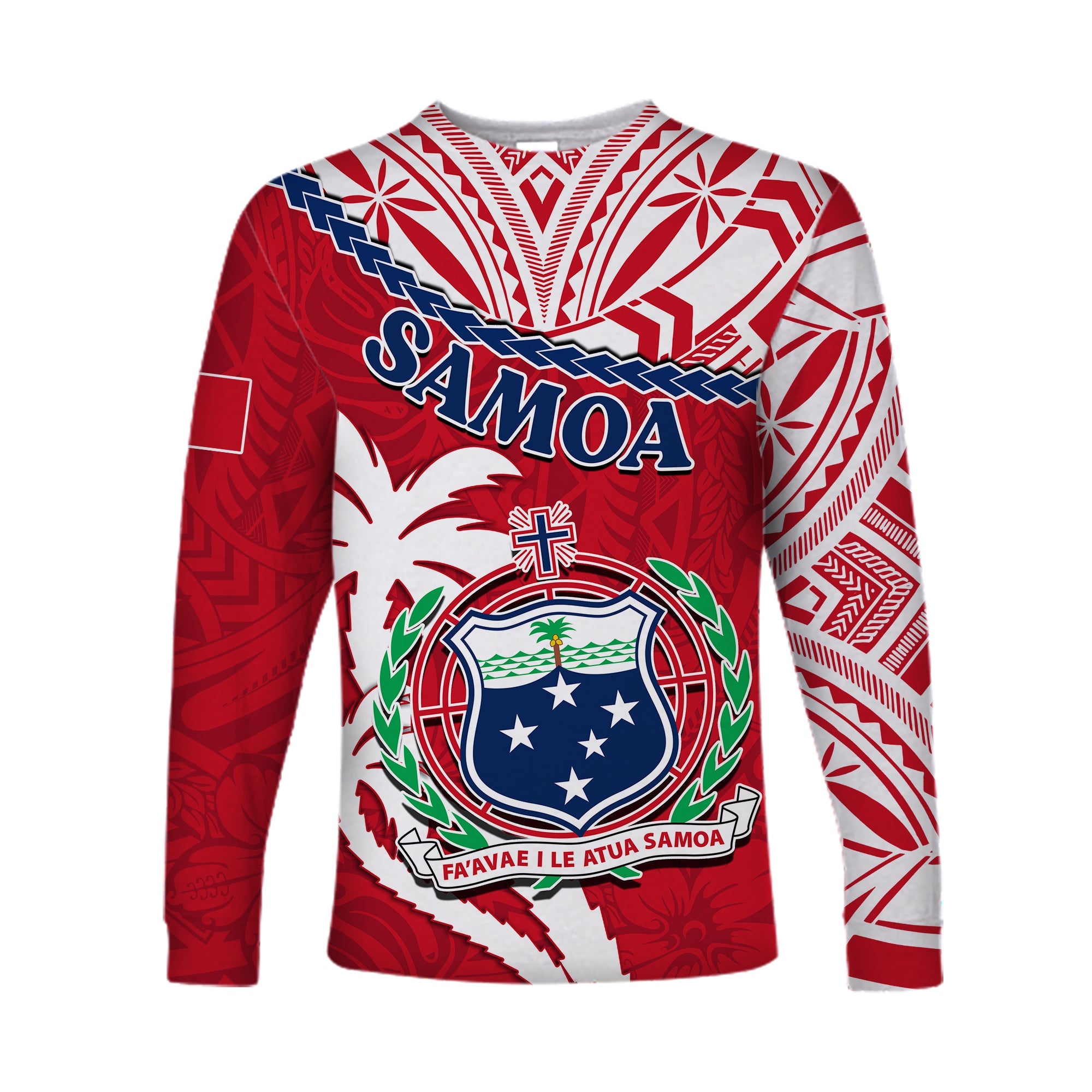 Samoa Long Sleeve Shirt Samoan Coat Of Arms With Coconut Red Style LT14 Unisex Red - Polynesian Pride