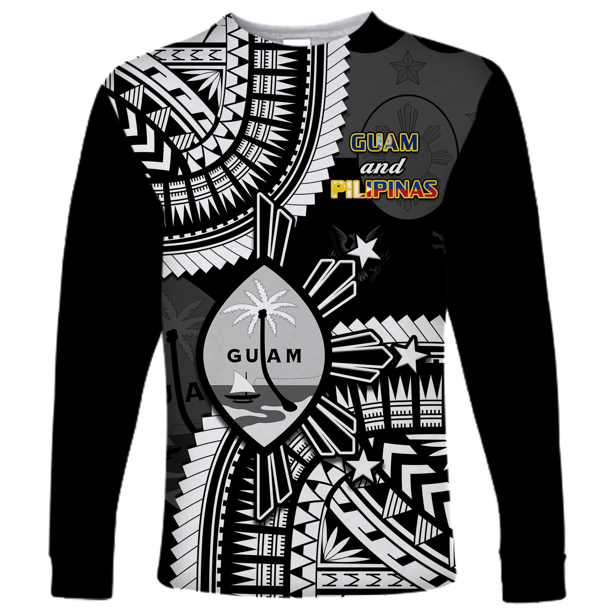 (Custom Personalised) Guam and Philippines Long Sleeve Shirt Guaman Filipinas Together Black LT14 Unisex Black - Polynesian Pride