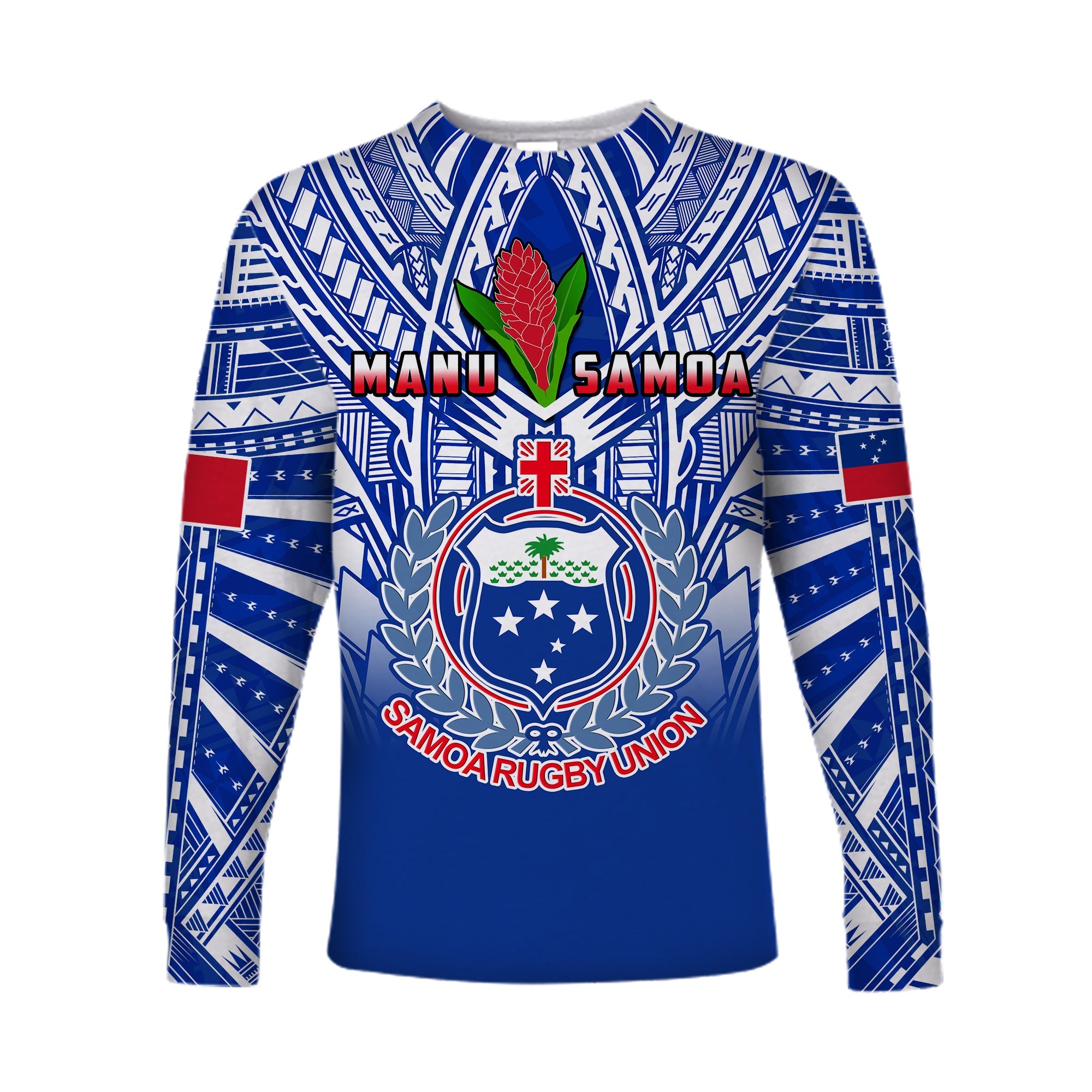 Samoa Rugby Long Sleeve Shirt Manu Samoa 7s Ginger Blue Polynesian LT14 Unisex Blue - Polynesian Pride