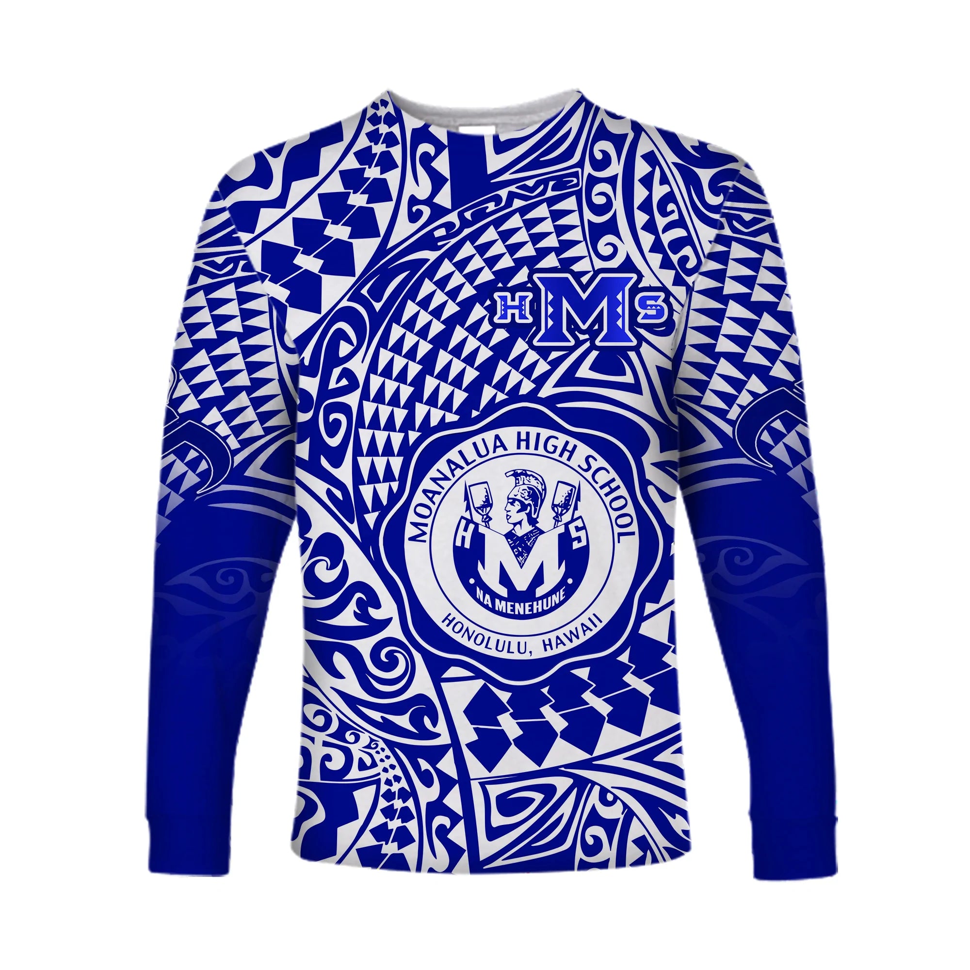 Hawaii Long Sleeve Shirt Moanalua High School Tribal Kakau LT14 Unisex Blue - Polynesian Pride