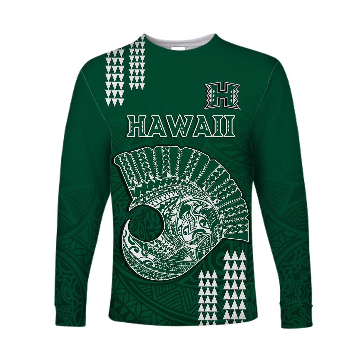 (Custom Text And Number) Hawaii Football Long Sleeve Shirt Kakau Rainbow Warriors Helmet LT14 - Polynesian Pride