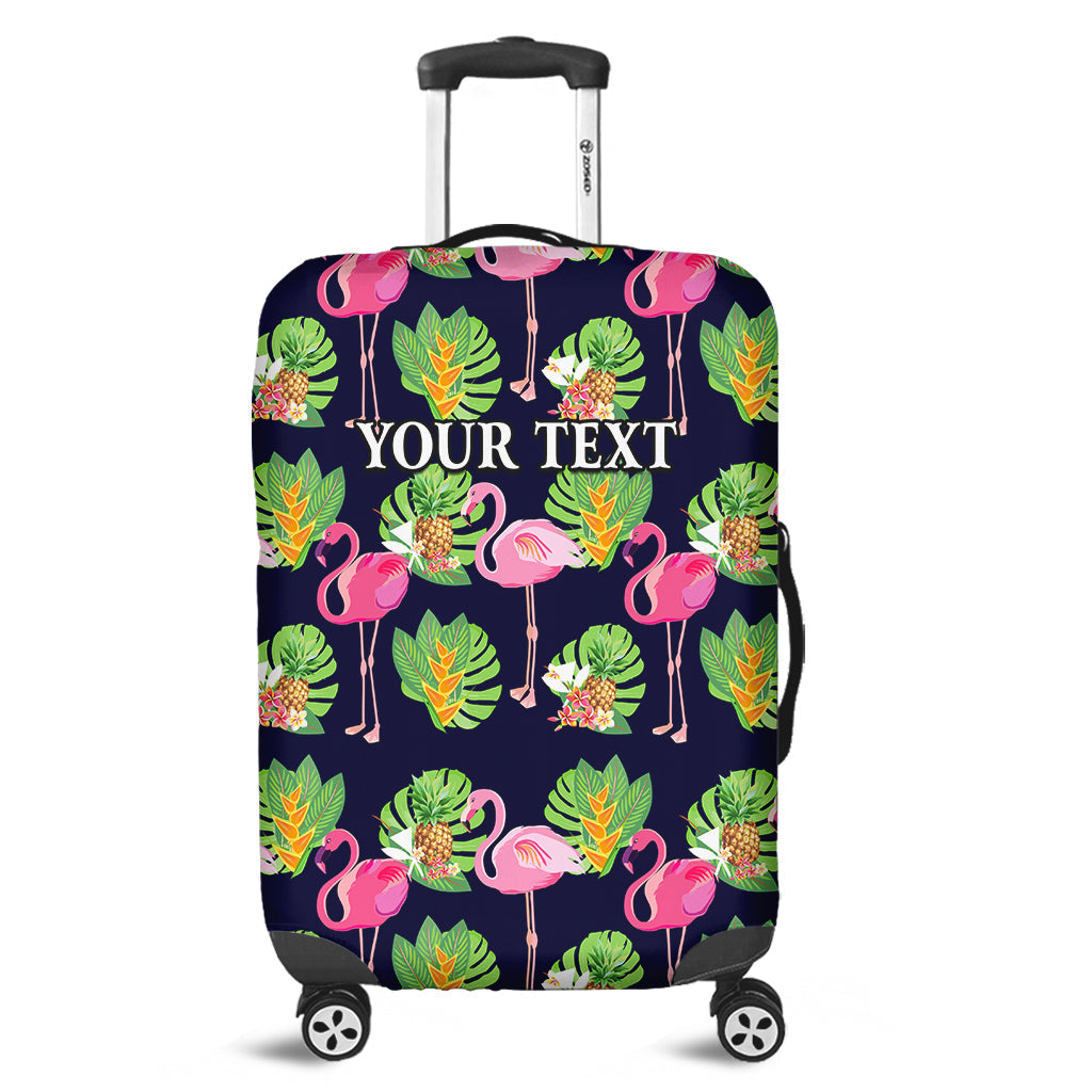 (Custom Personalised) Hawaii Luggage Cover Tropical Pattern With Pink Flamingos and Pineapple Ver.01 LT14 Black - Polynesian Pride