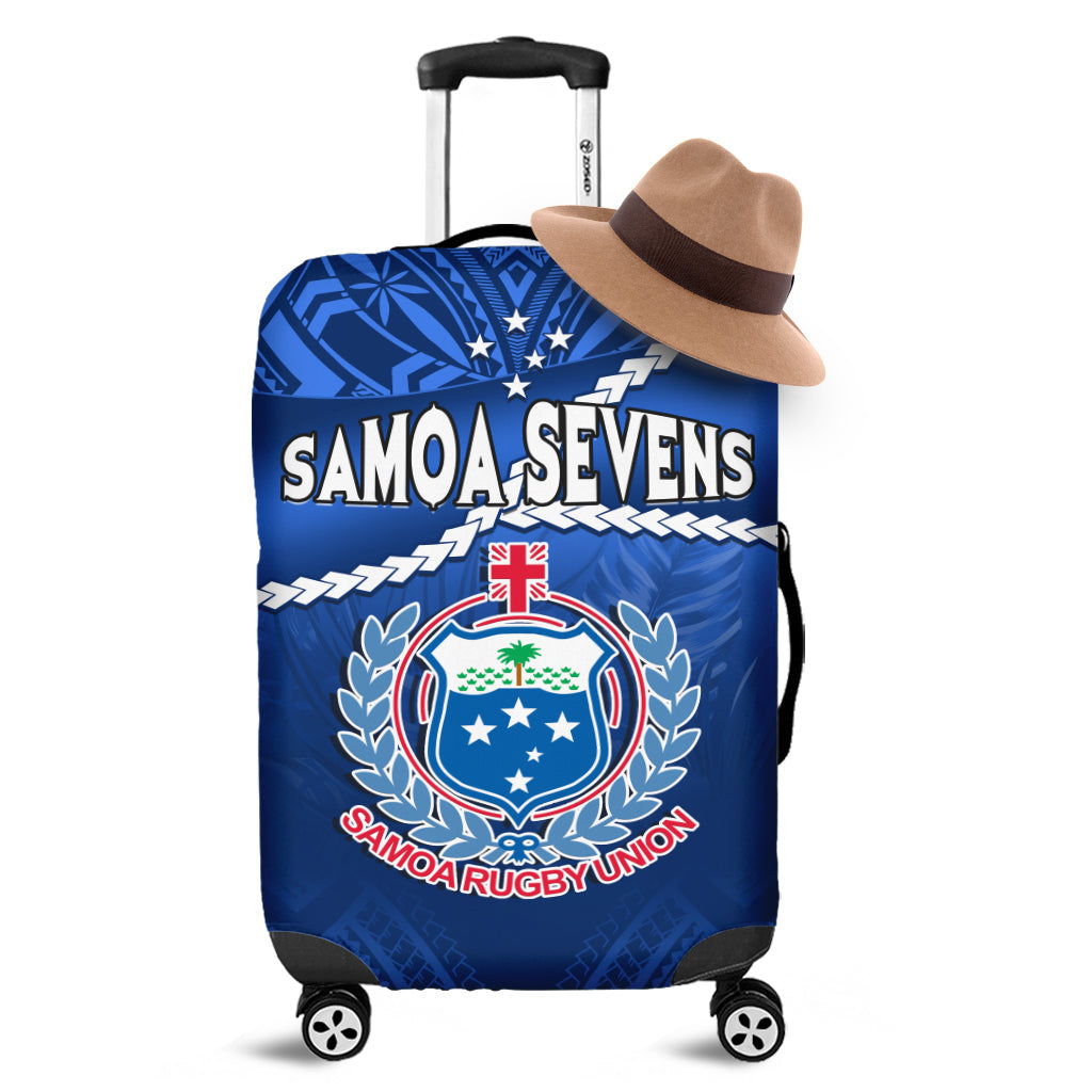 Samoa Rugby Luggage Cover Manu Samoa Polynesian Hibiscus Blue Style LT14 Blue - Polynesian Pride