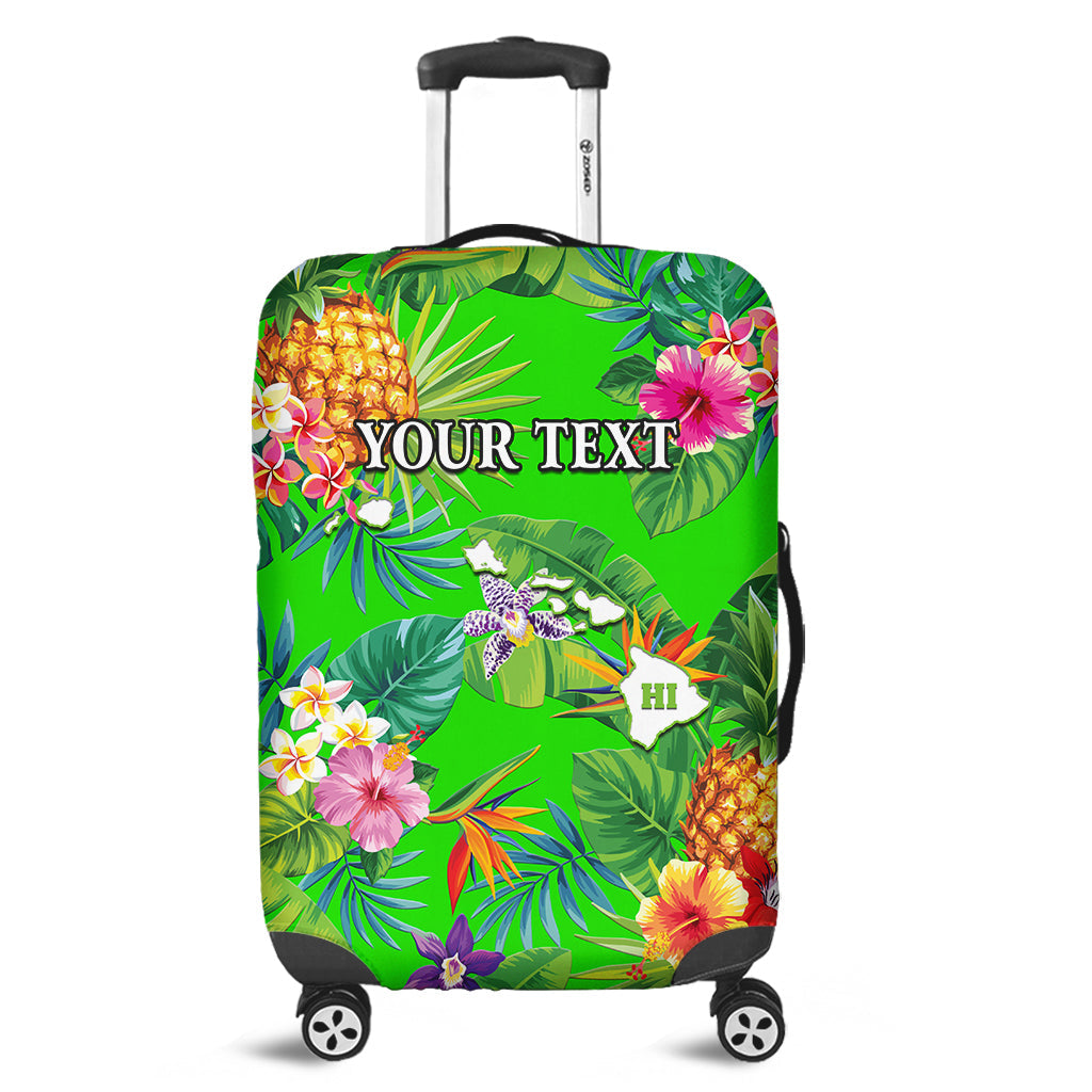 (Custom Personalised) Hawaii Luggage Cover Tropical Flowers Pinapple Hawaiian Map Ver.03 LT14 Green - Polynesian Pride