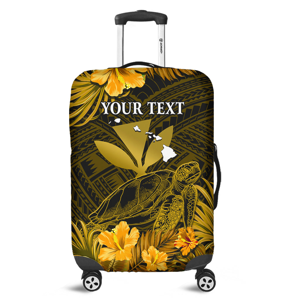 (Custom Personalised) Hawaii Luggage Cover Hibiscus Kanaka Hawaiian Map Sea Turtle Ver.05 LT14 Yellow - Polynesian Pride