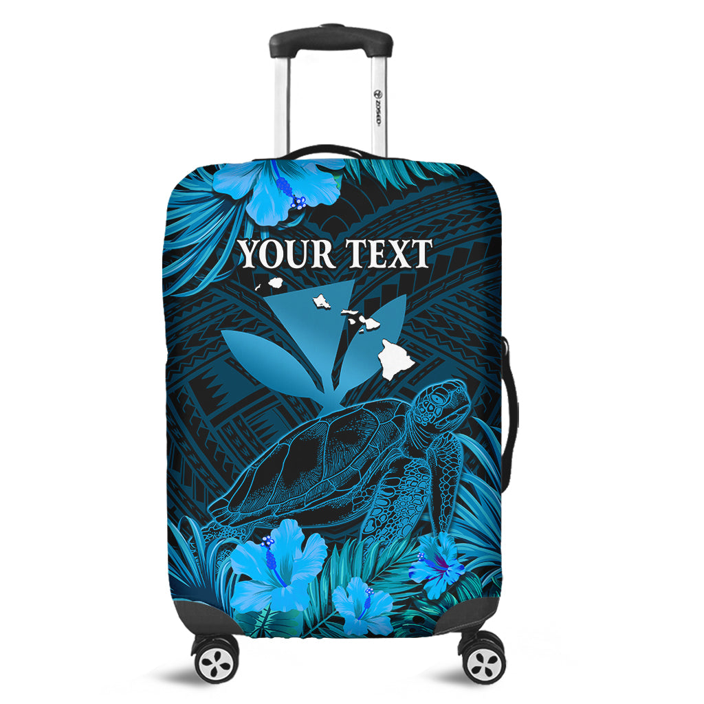 (Custom Personalised) Hawaii Luggage Cover Hibiscus Kanaka Hawaiian Map Sea Turtle Ver.06 LT14 Blue - Polynesian Pride