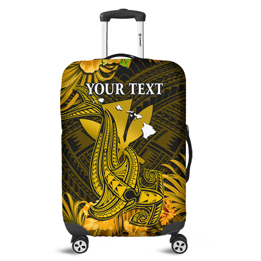 (Custom Personalised) Hawaii Luggage Cover Hibiscus Kanaka Hawaiian Map Shark Ver.03 LT14 Yellow - Polynesian Pride