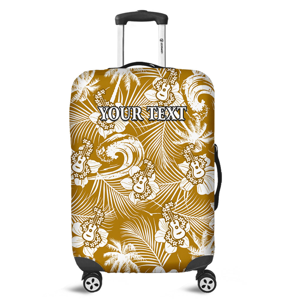 (Custom Personalised) Hawaii Luggage Cover Ukulele Tropical Beach Palm Trees And Hibiscus Ver.03 LT14 Gold - Polynesian Pride