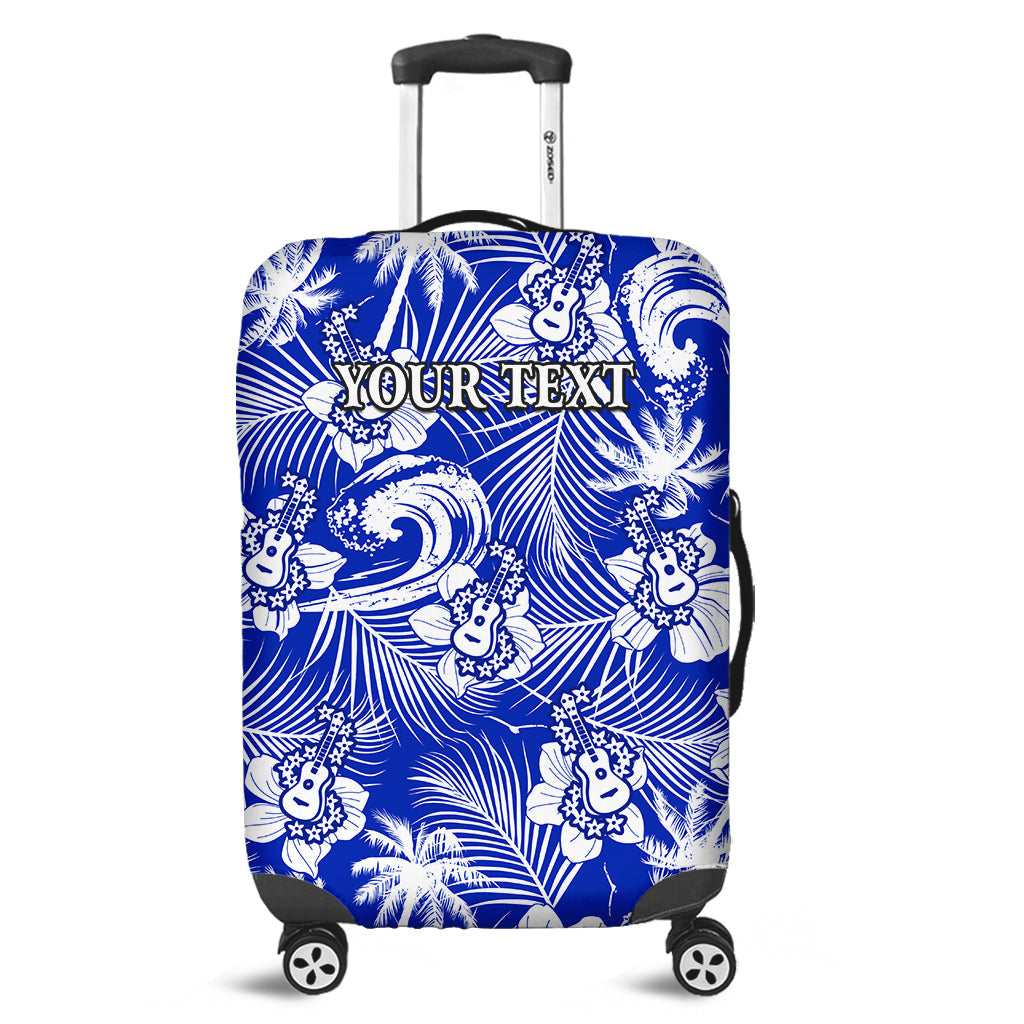 (Custom Personalised) Hawaii Luggage Cover Ukulele Tropical Beach Palm Trees And Hibiscus Ver.05 LT14 Blue - Polynesian Pride
