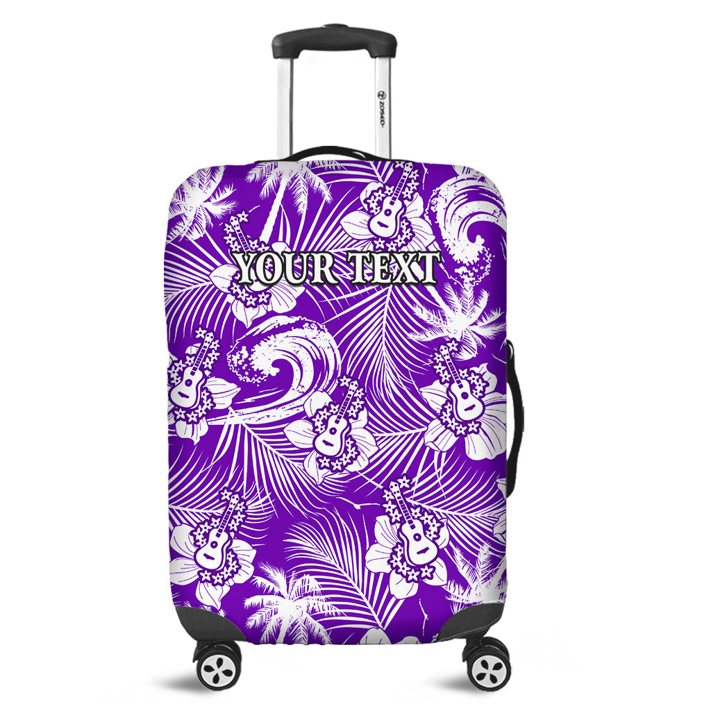 (Custom Personalised) Hawaii Luggage Cover Ukulele Tropical Beach Palm Trees And Hibiscus Ver.06 LT14 Purple - Polynesian Pride