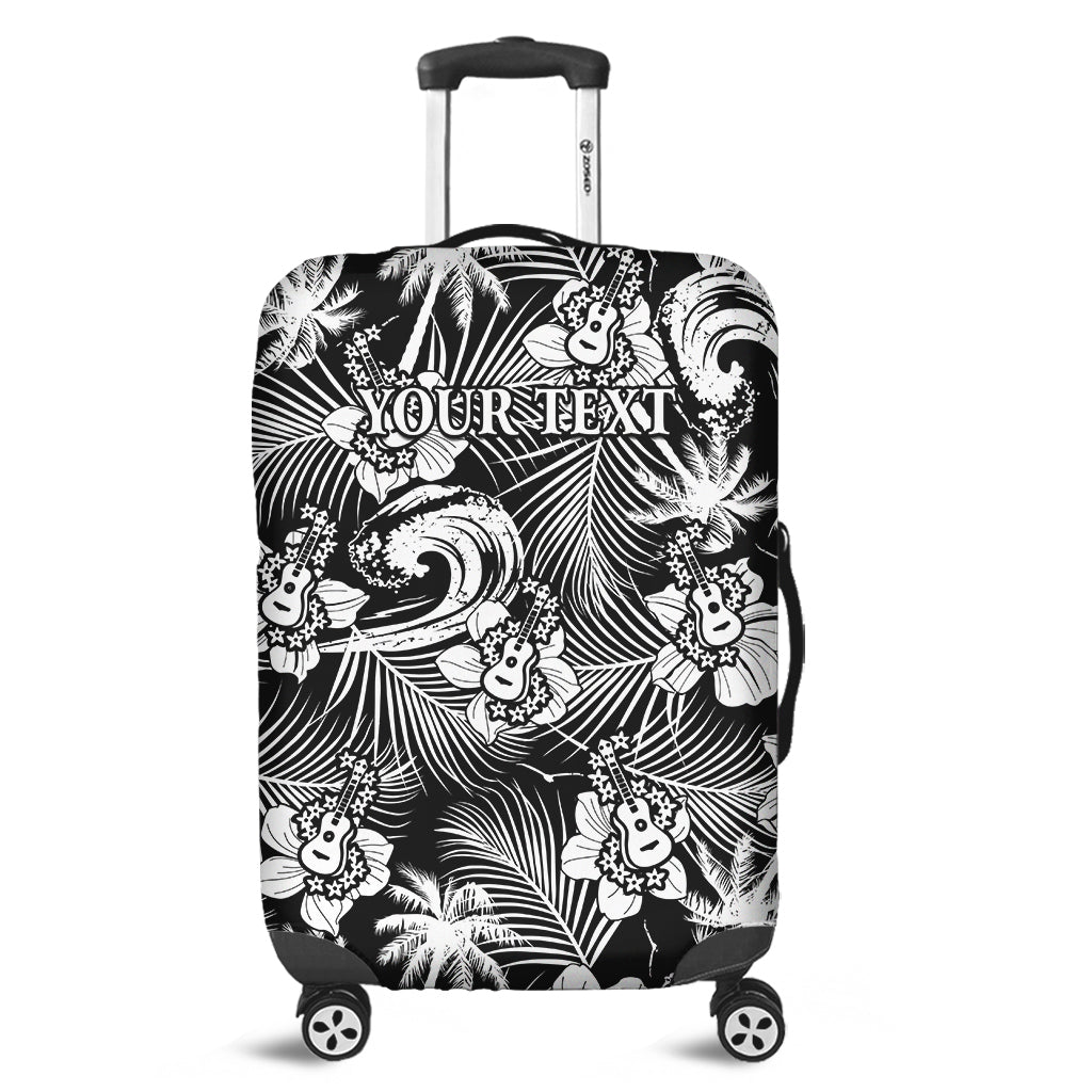 (Custom Personalised) Hawaii Luggage Cover Ukulele Tropical Beach Palm Trees And Hibiscus Ver.08 LT14 Black - Polynesian Pride