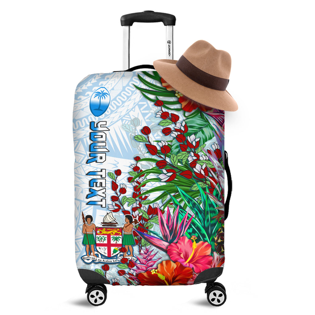 (Custom Personalised) Fiji Luggage Covers Proud Fijian Tapa mix Tagimoucia Flowers LT13 White - Polynesian Pride