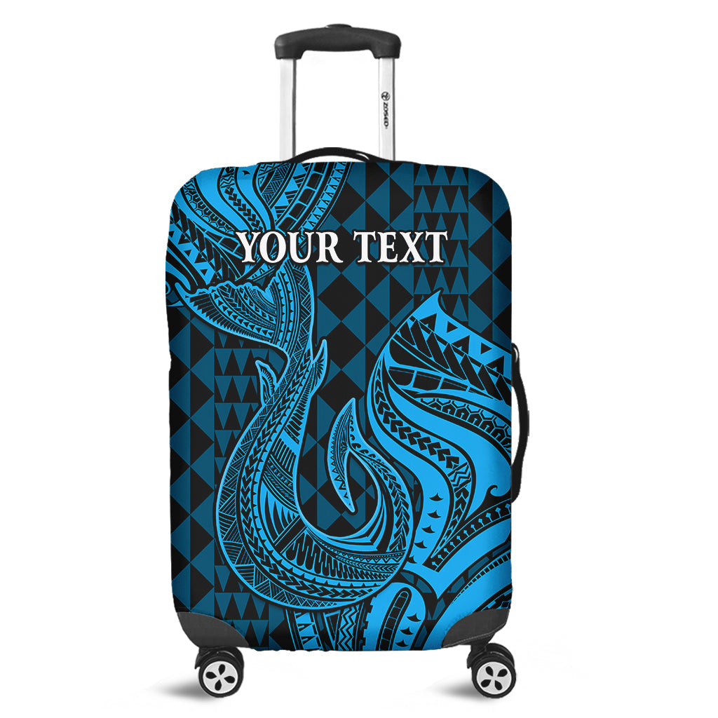 (Custom Personalised) Hawaii Luggage Cover Kakau Polynesia Hawaiian Fish Hook Ver.05 LT14 Blue - Polynesian Pride