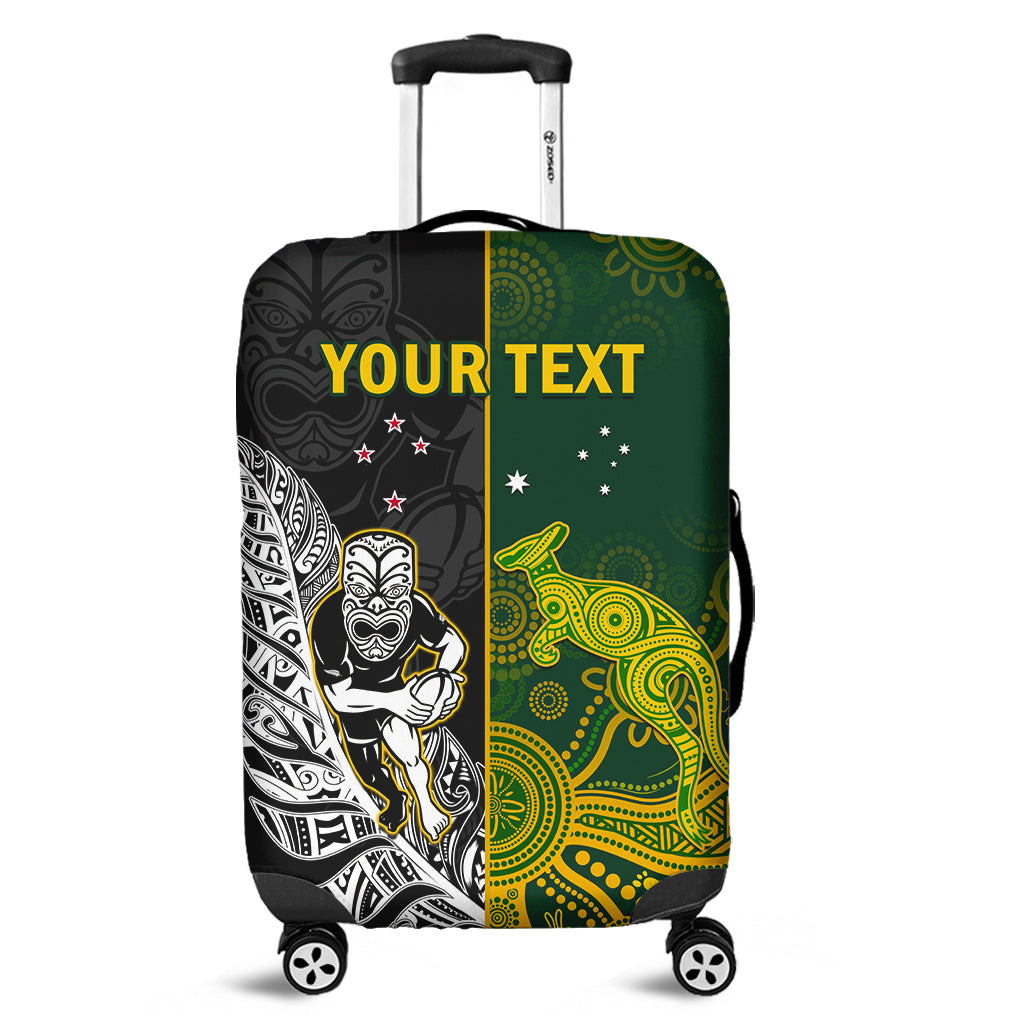 (Custom Personalised) Australia Rugby Mix Aotearoa Rugby Luggage Cover Wallabies All Black Special Version LT14 Black - Polynesian Pride