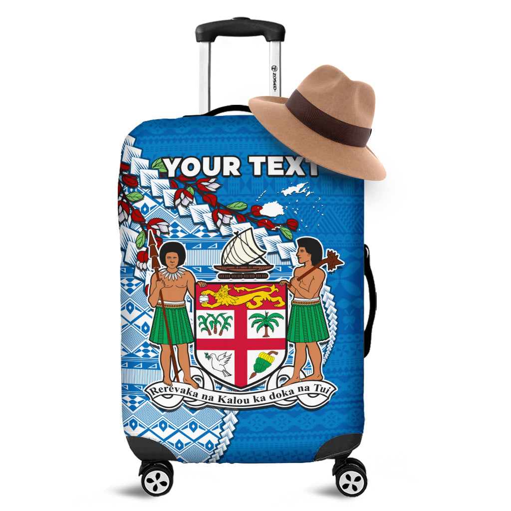 (Custom Personalised) Fiji Luggage Cover Fijian Drua Mix Tagimaucia Flower Blue Style LT14 Blue - Polynesian Pride