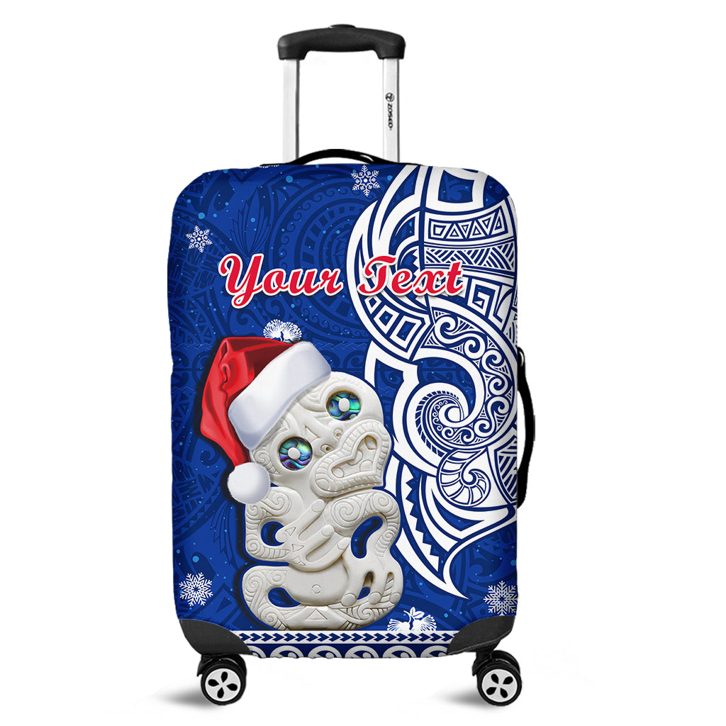 (Custom Personalised) New Zealand Christmas Luggage Cover Hei Tiki Blue Pohutukawa Meri Kirihimete LT14 Blue - Polynesian Pride