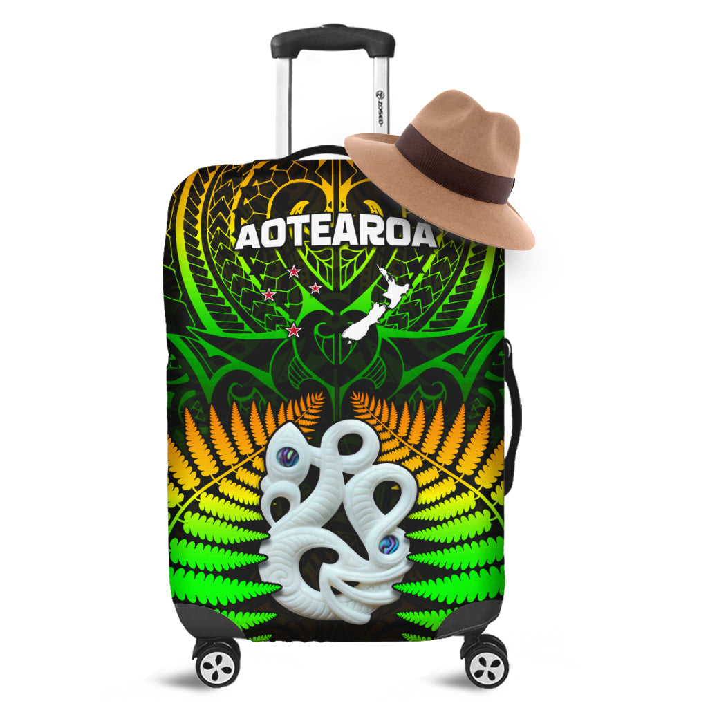 Aotearoa Fern Luggage Covers New Zealand Hei Tiki Special Style LT13 Green - Polynesian Pride