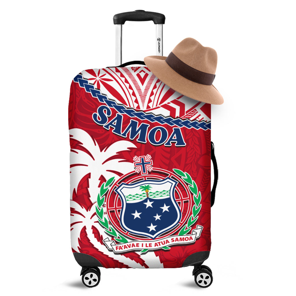 Samoa Luggage Cover Samoan Coat Of Arms With Coconut Red Style LT14 Red - Polynesian Pride