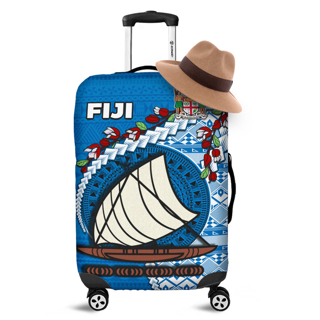 Fiji Luggage Cover Fijian Drua Mix Tagimaucia Flower Blue Style LT14 Blue - Polynesian Pride