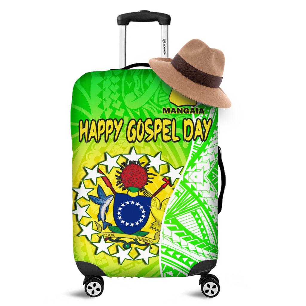 Happy Mangaia Gospel Day Luggage Cover Cook Islands Coat Of Arms Polynesian Pattern LT14 Green - Polynesian Pride