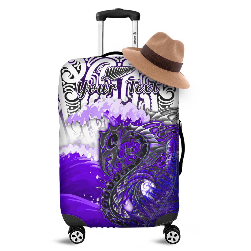 (Custom Personalised) Manaia Maori Luggage Covers Fern Aotearoa Purple Waves LT13 Purple - Polynesian Pride