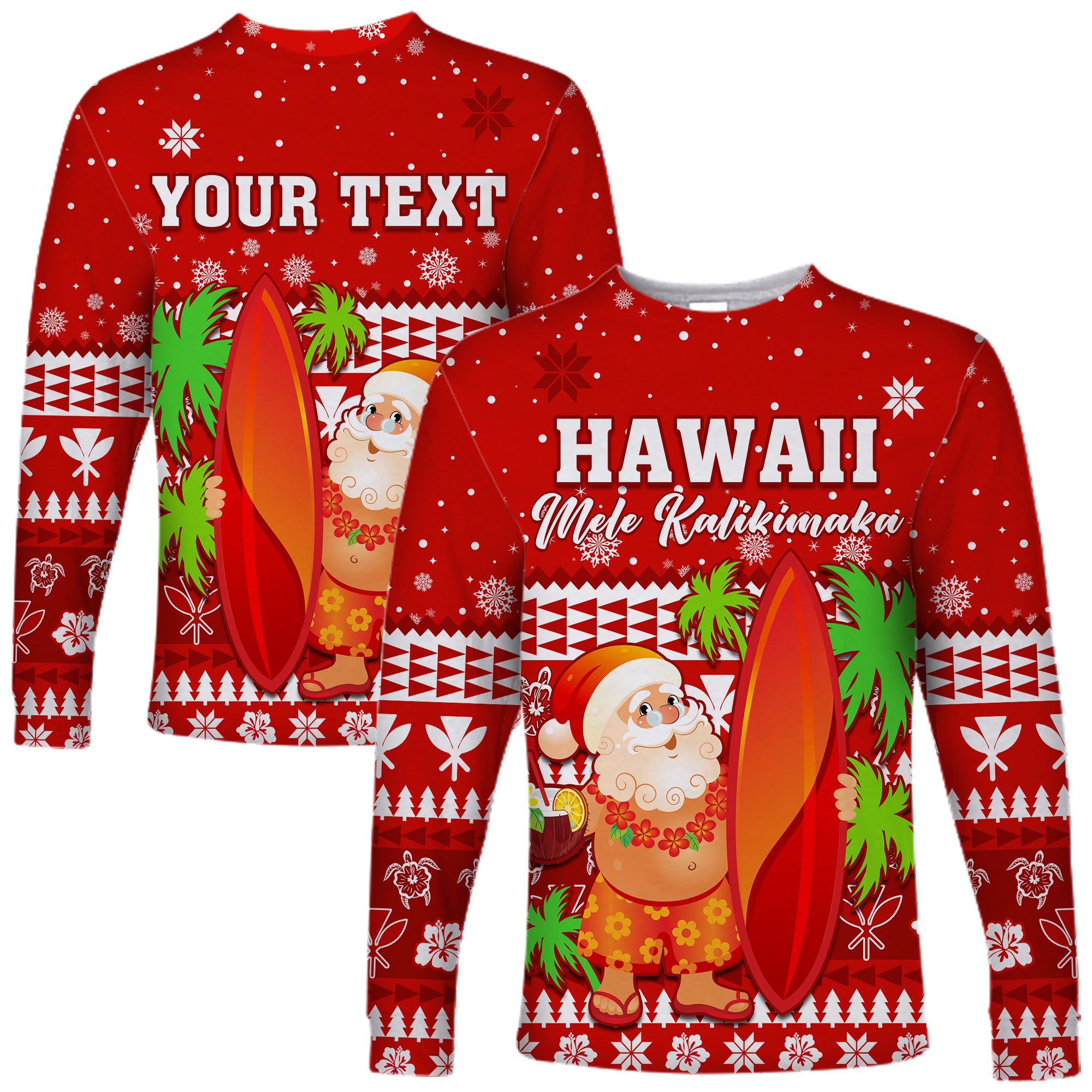 (Custom Personalised) Mele Kalikimaka Long Sleeve Shirt Santa Claus Hawaii Christmas LT13 Unisex Red - Polynesian Pride