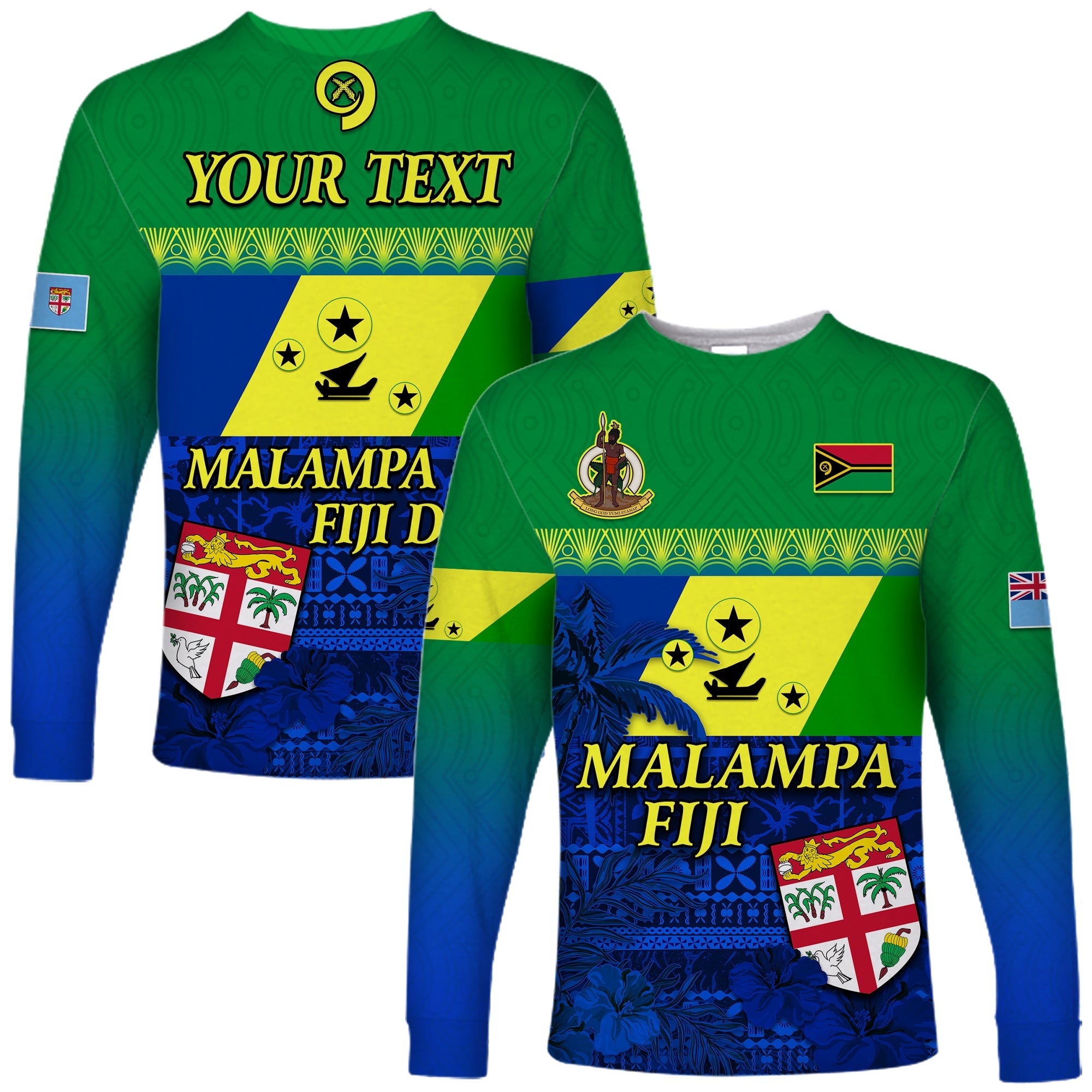 (Custom Personalised) Malampa Fiji Day Long Sleeve Shirt Vanuatu Polynesia mix Flowers LT13 Unisex Green - Polynesian Pride