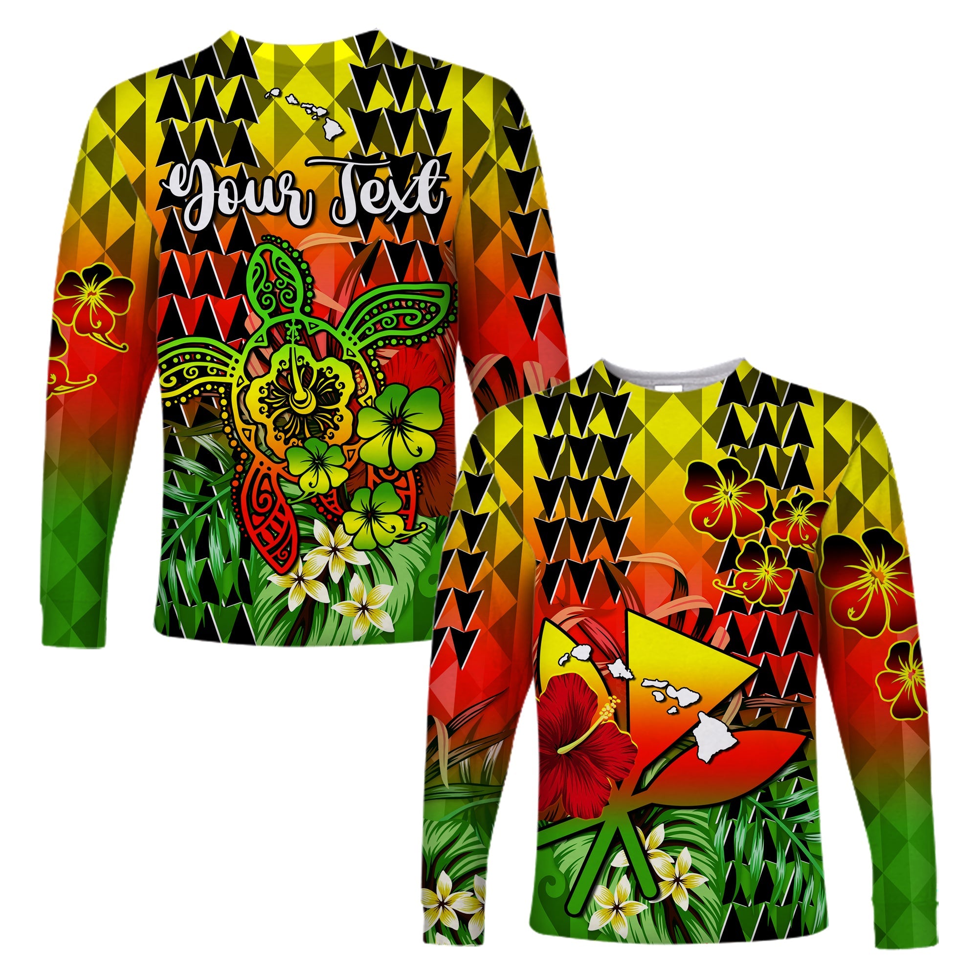 (Custom Personalised) Hawaii Flowers Long Sleeve Shirt Color Tribal Pattern Hawaiian LT13 Unisex Reggae - Polynesian Pride